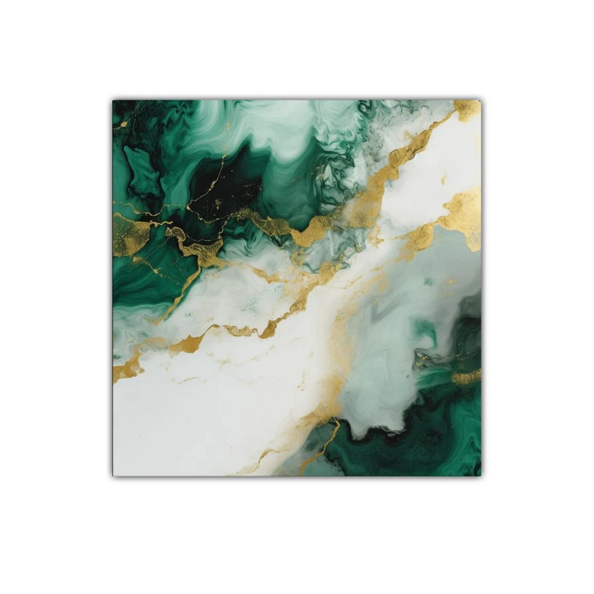 Cuadro abstracto con tonos verdes y dorados elegantes