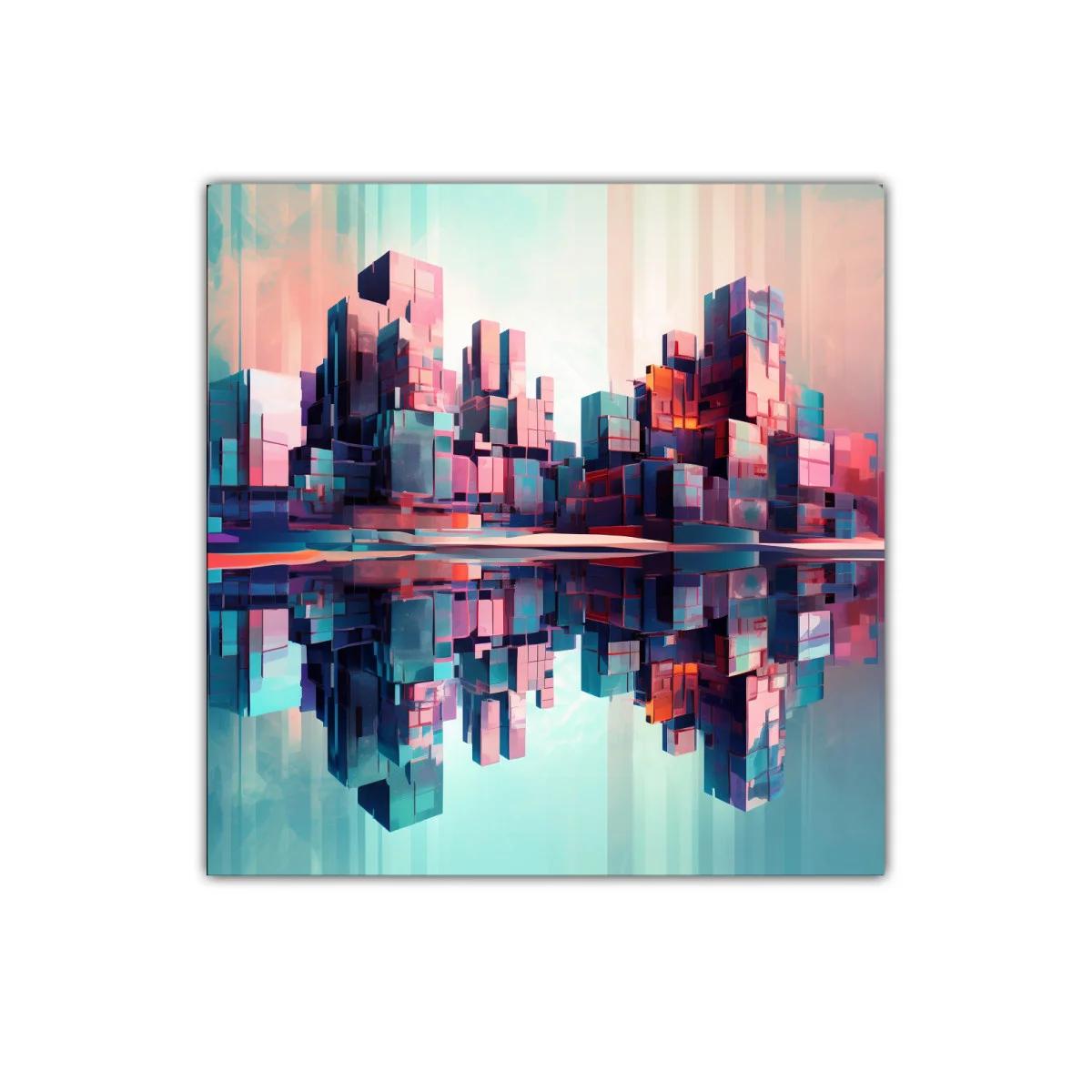 Ciudad futurista reflejada en tonos vibrantes y suaves — imagen principal