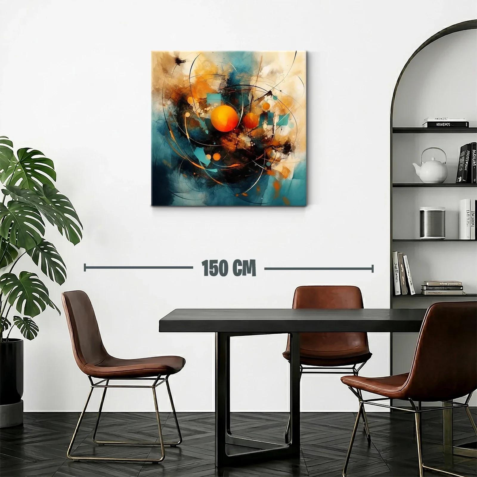 Cuadro abstracto con esferas naranjas y tonos azules — miniatura 2