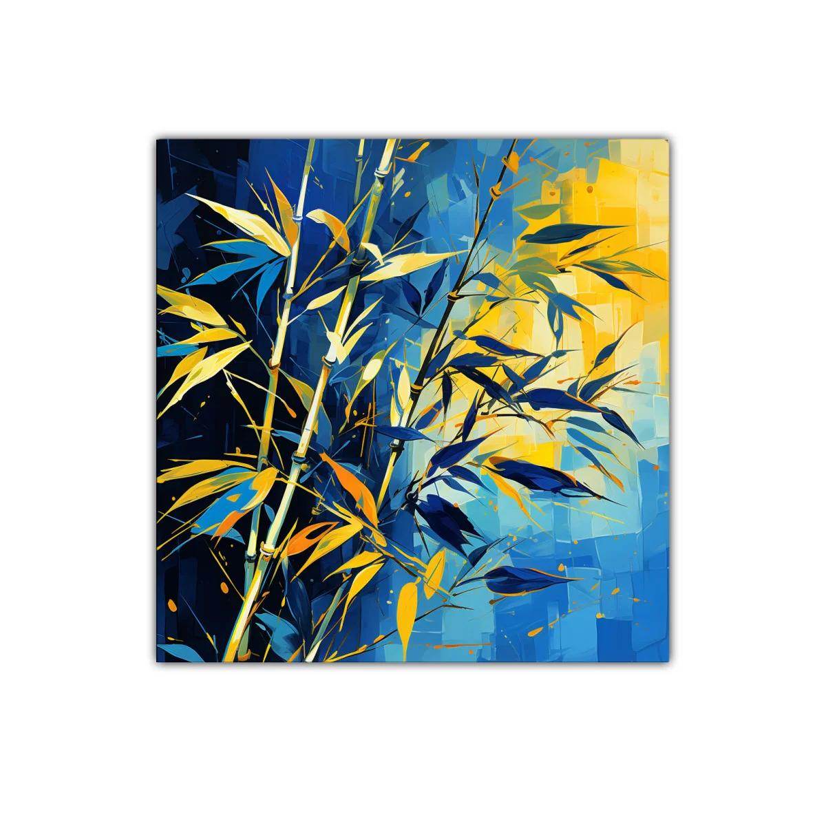 Cuadro moderno con plantas en tonos azules y amarillos vibrantes — imagen principal