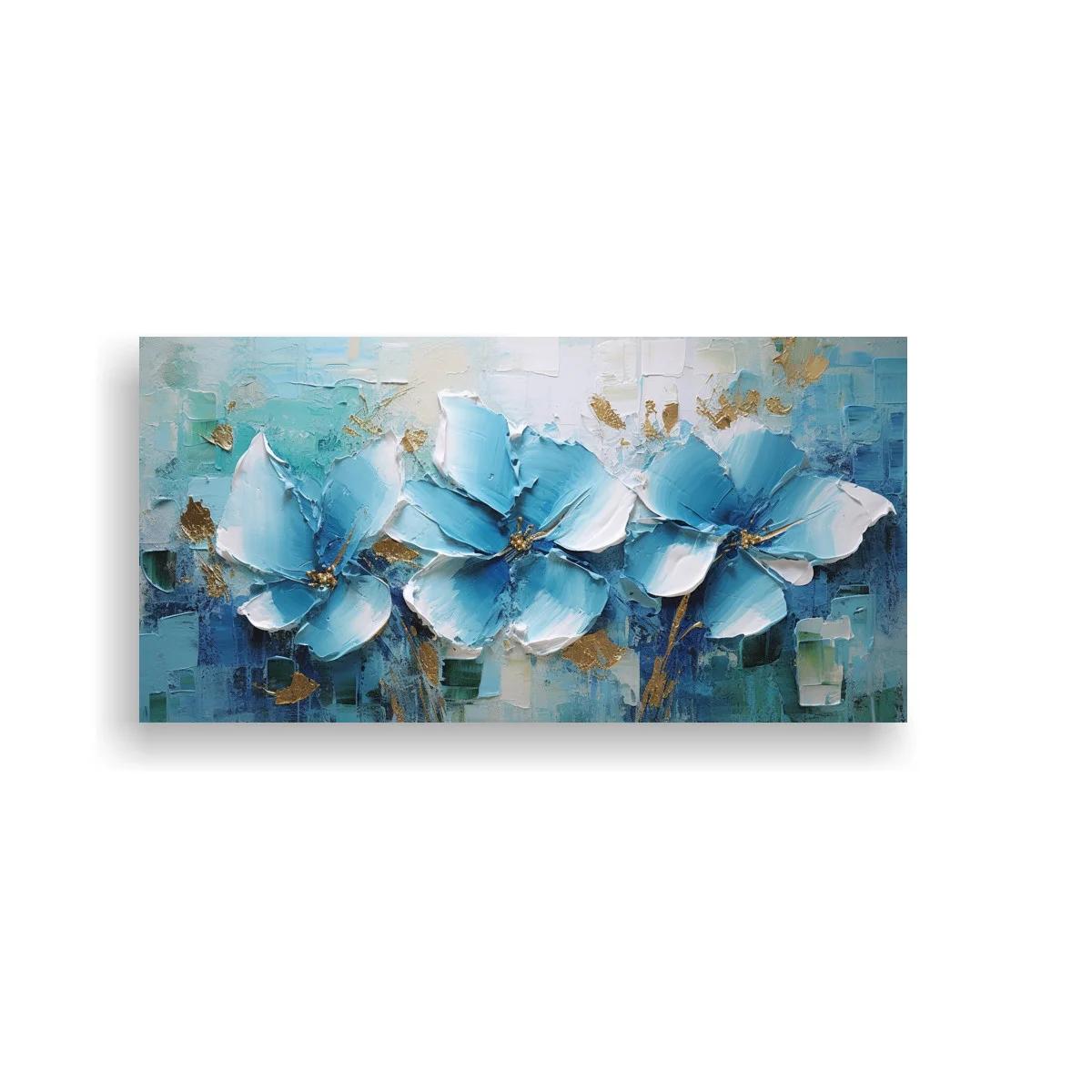 Cuadro flores azules en ramo horizontal texturizado