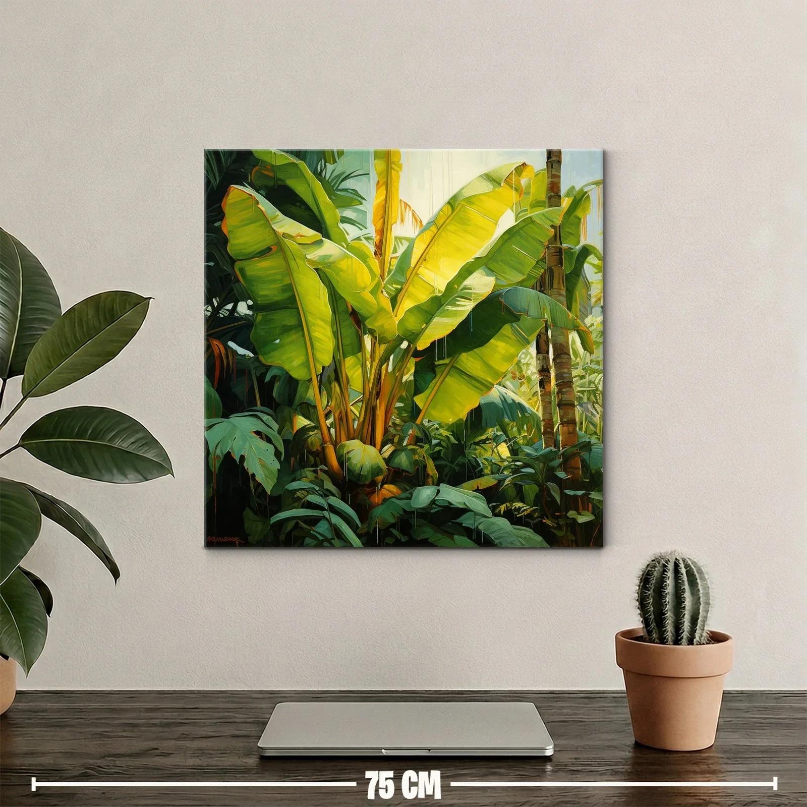 Cuadro tropical con exuberantes hojas verdes iluminadas — miniatura 2