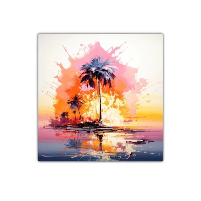 Palmeras al atardecer en explosión de color vibrante