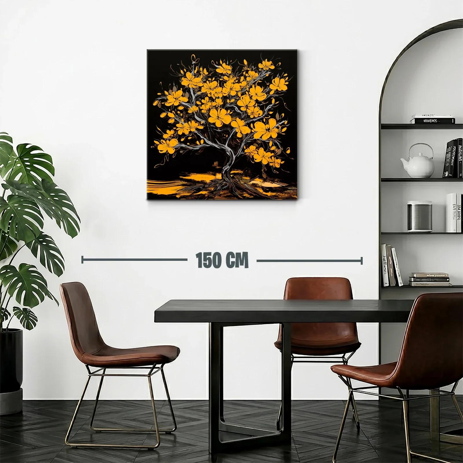 Árbol con flores amarillas sobre fondo negro intenso — miniatura 2
