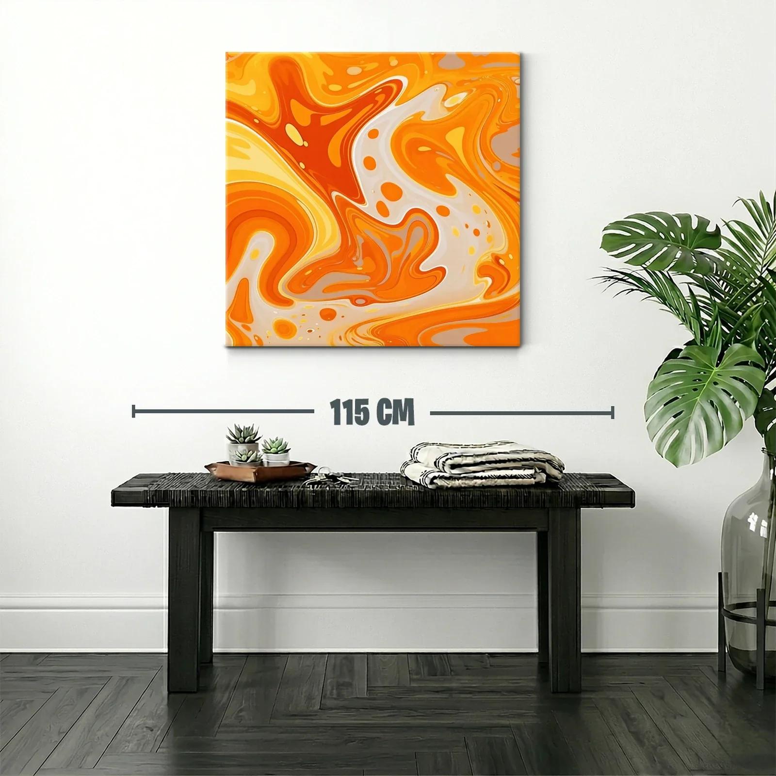 Cuadro abstracto con vibrantes formas en tonos naranjas y amarillos — miniatura 2