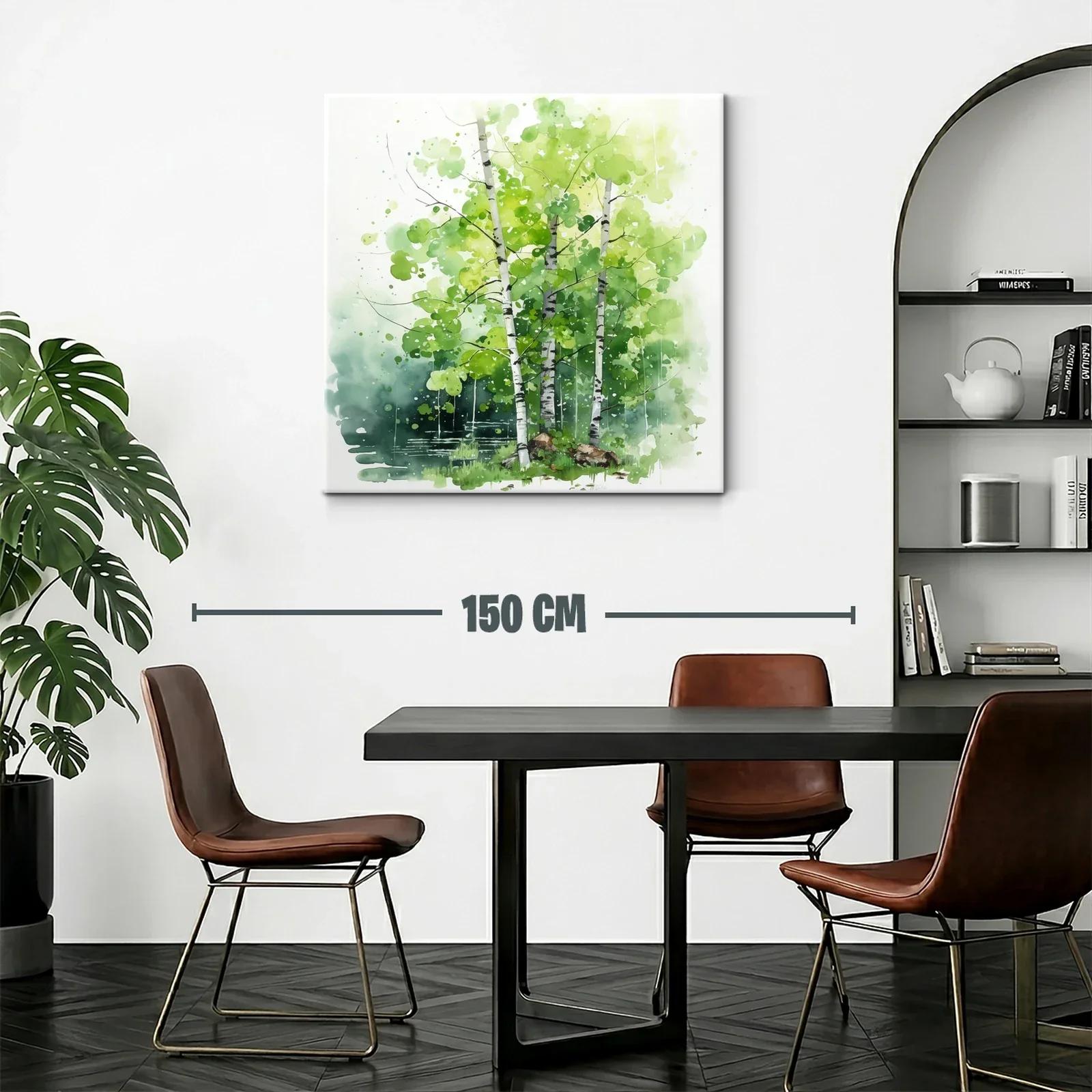 Bosque de abedules en acuarela con tonos verdes vibrantes — miniatura 2