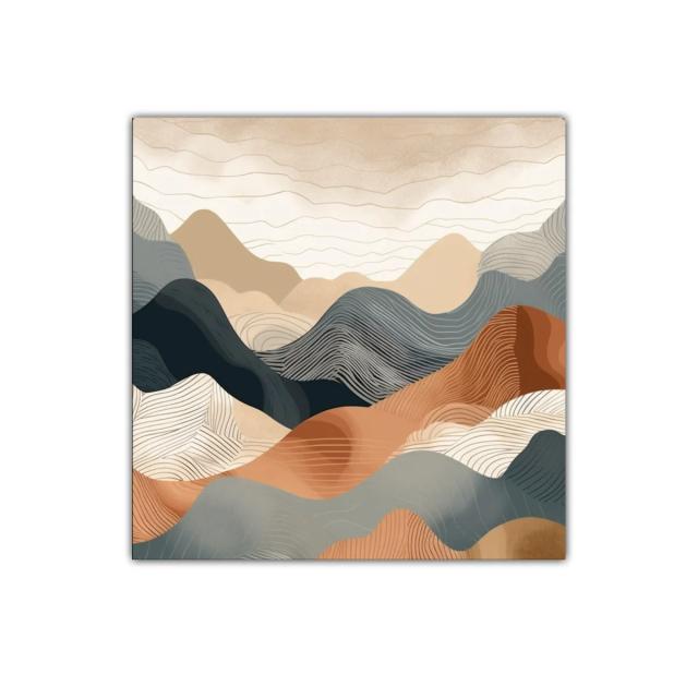 Cuadro con paisaje montañoso en tonos tierra y azules