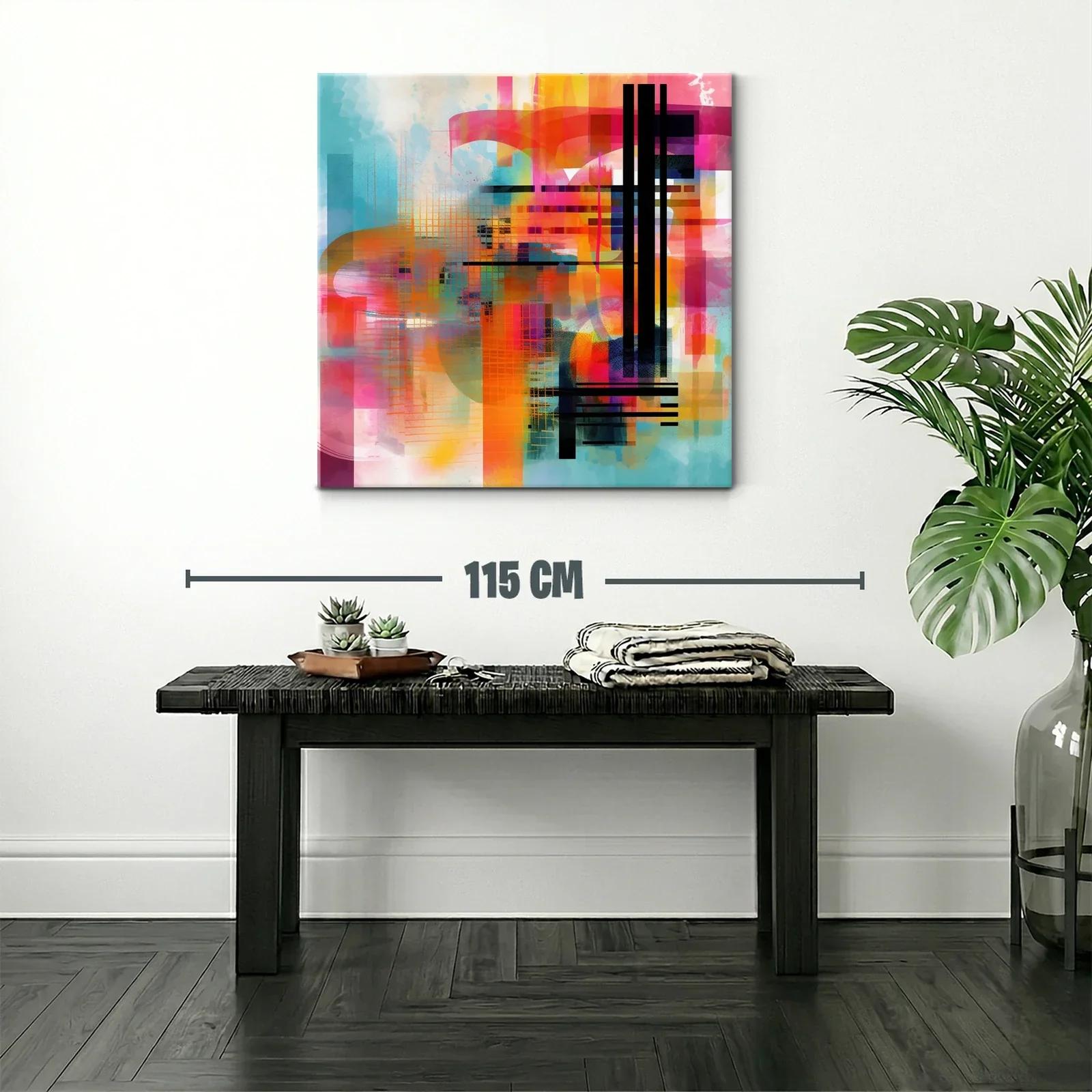 Cuadro abstracto en vibrantes tonos cálidos y fríos modernos — miniatura 2