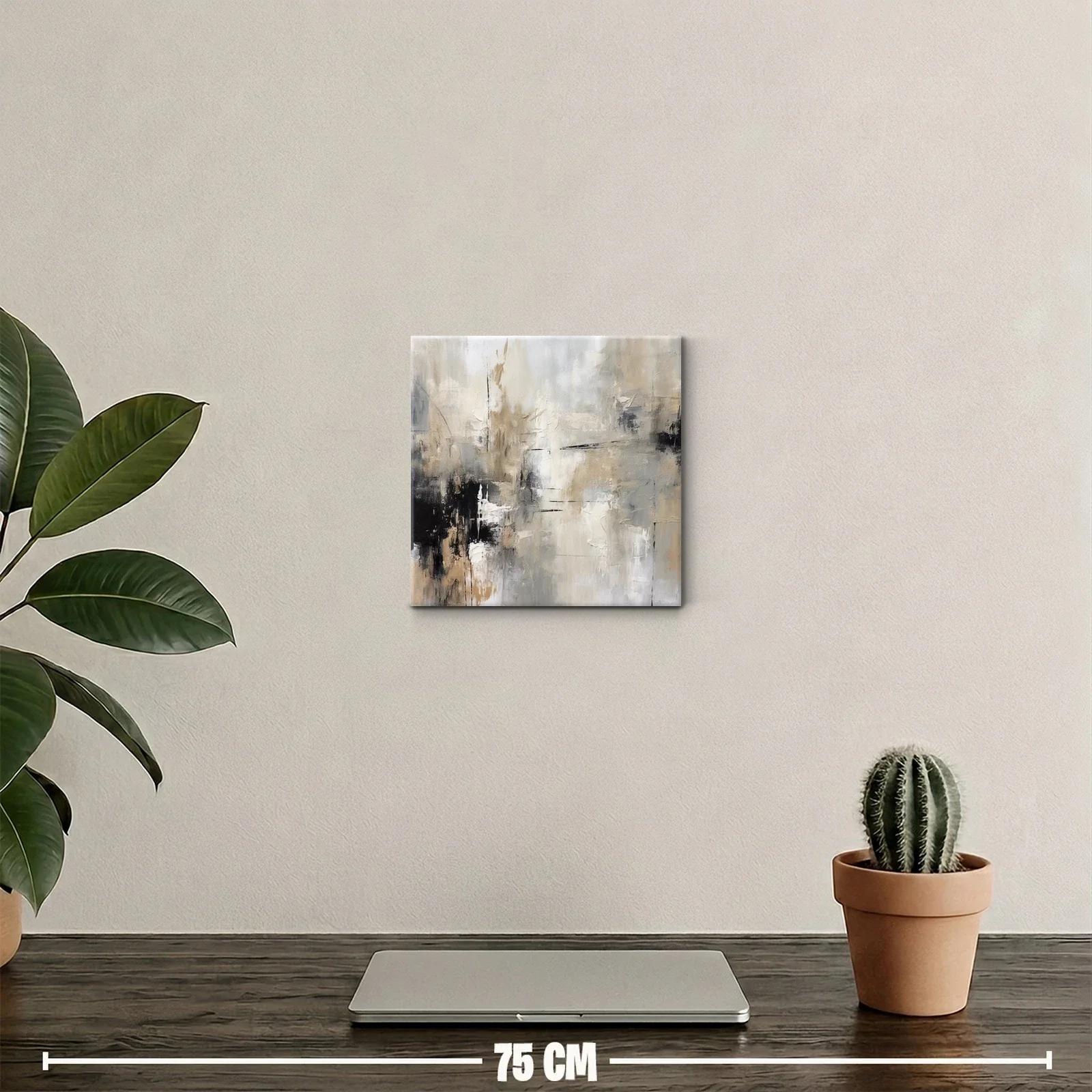 Cuadro abstracto en tonos neutros y negro para decoración — miniatura 2