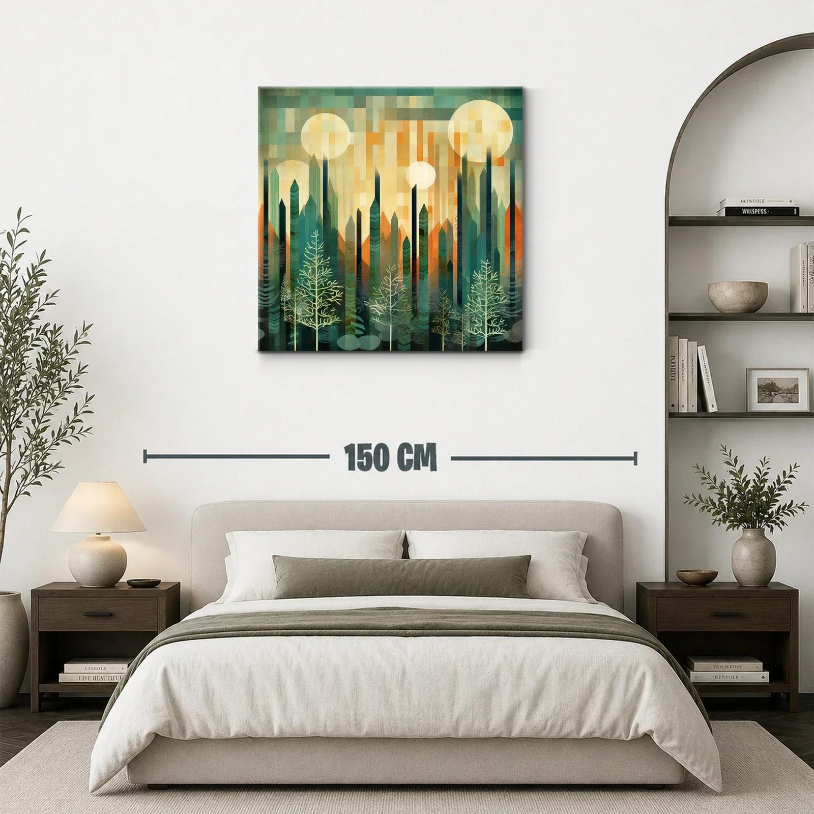 Paisaje geométrico de bosque y lunas brillantes — miniatura 3