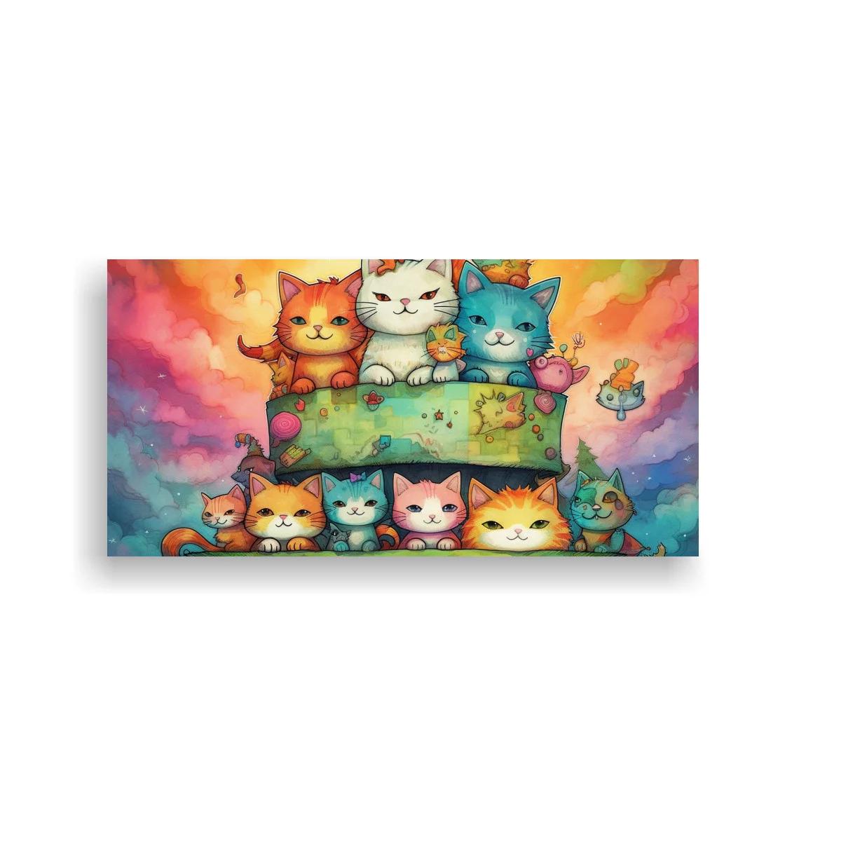 Cuadro grupo de gatos caricaturescos con mariposas
