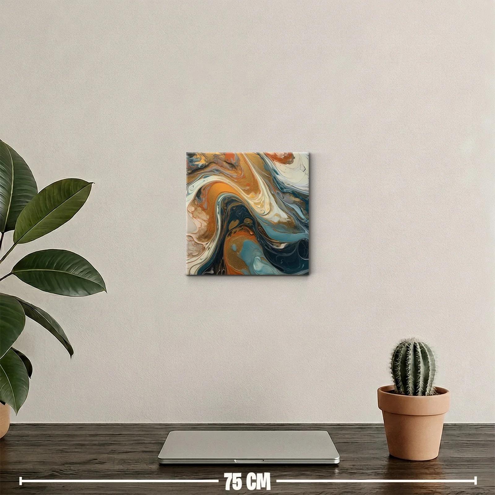 Cuadro abstracto con tonos cálidos y fríos armonizados — miniatura 2