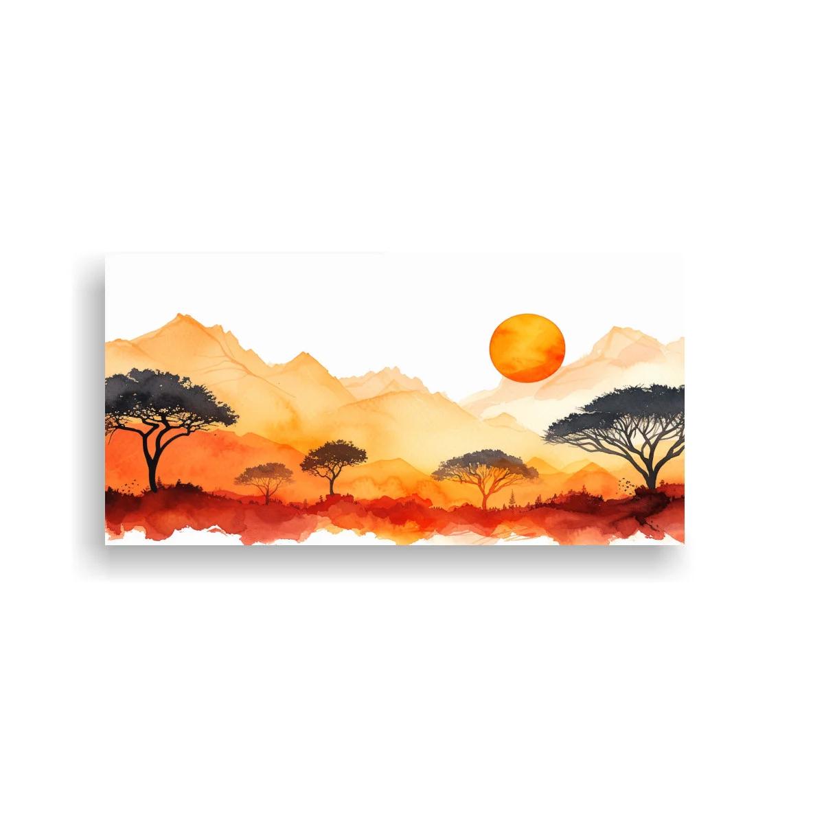 Cuadro acacias en la sabana al atardecer con colinas cálidas — imagen principal