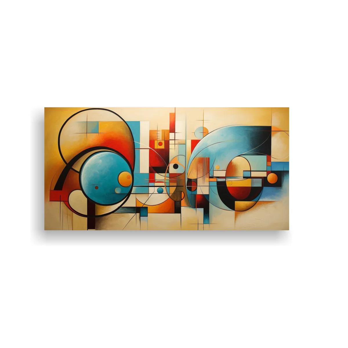 Cuadro composición geométrica abstracta con discos naranjas