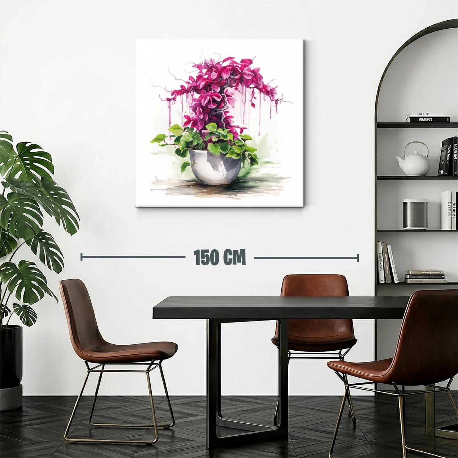 Cuadro con planta ornamental en tonos verdes y fucsias vibrantes — miniatura 2