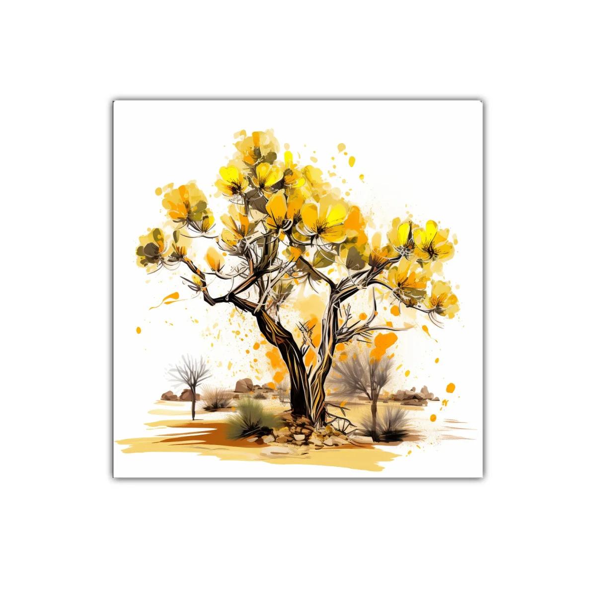 Cuadro decorativo árbol florecido en tonos cálidos