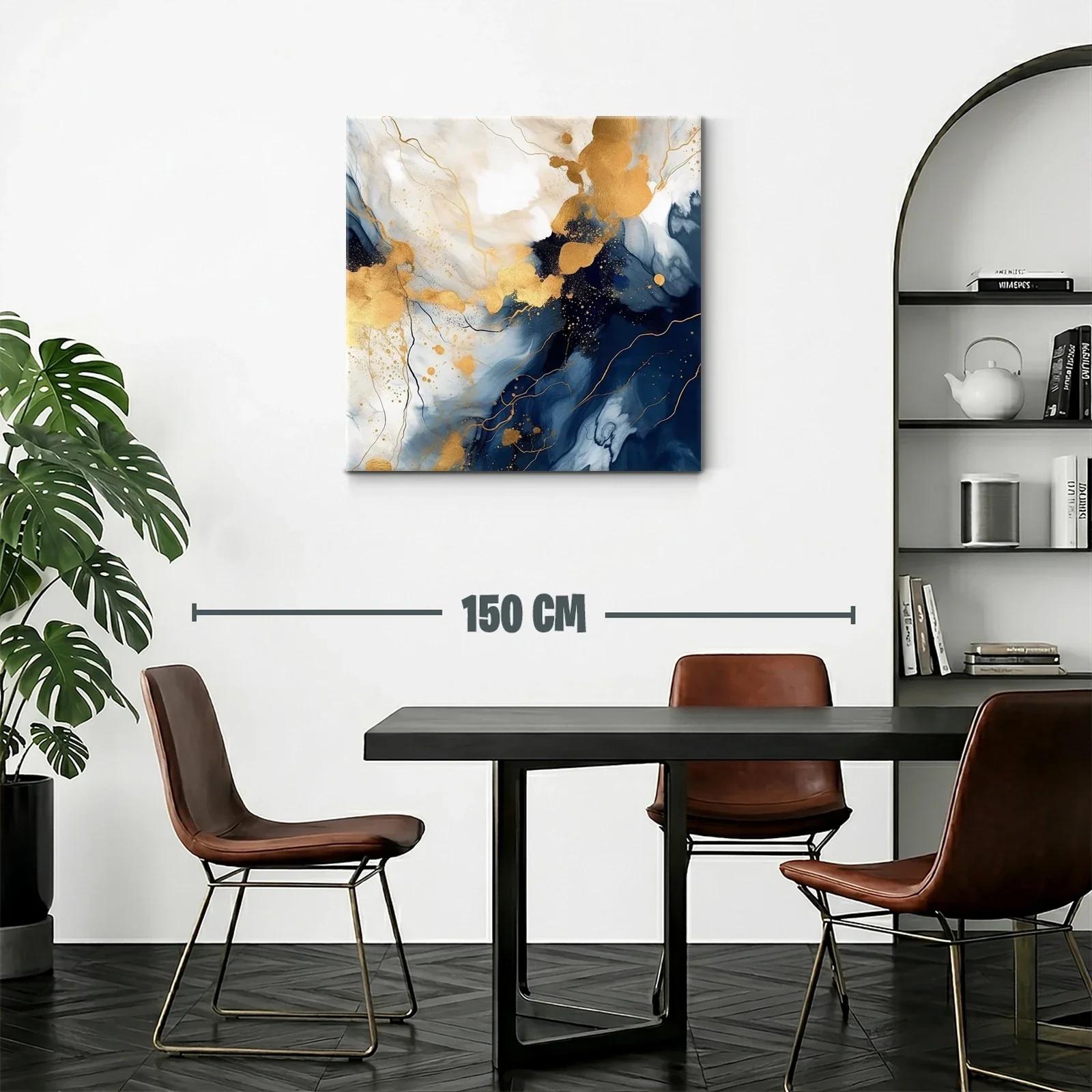 Cuadro abstracto con tonos dorados y azules profundos — miniatura 2
