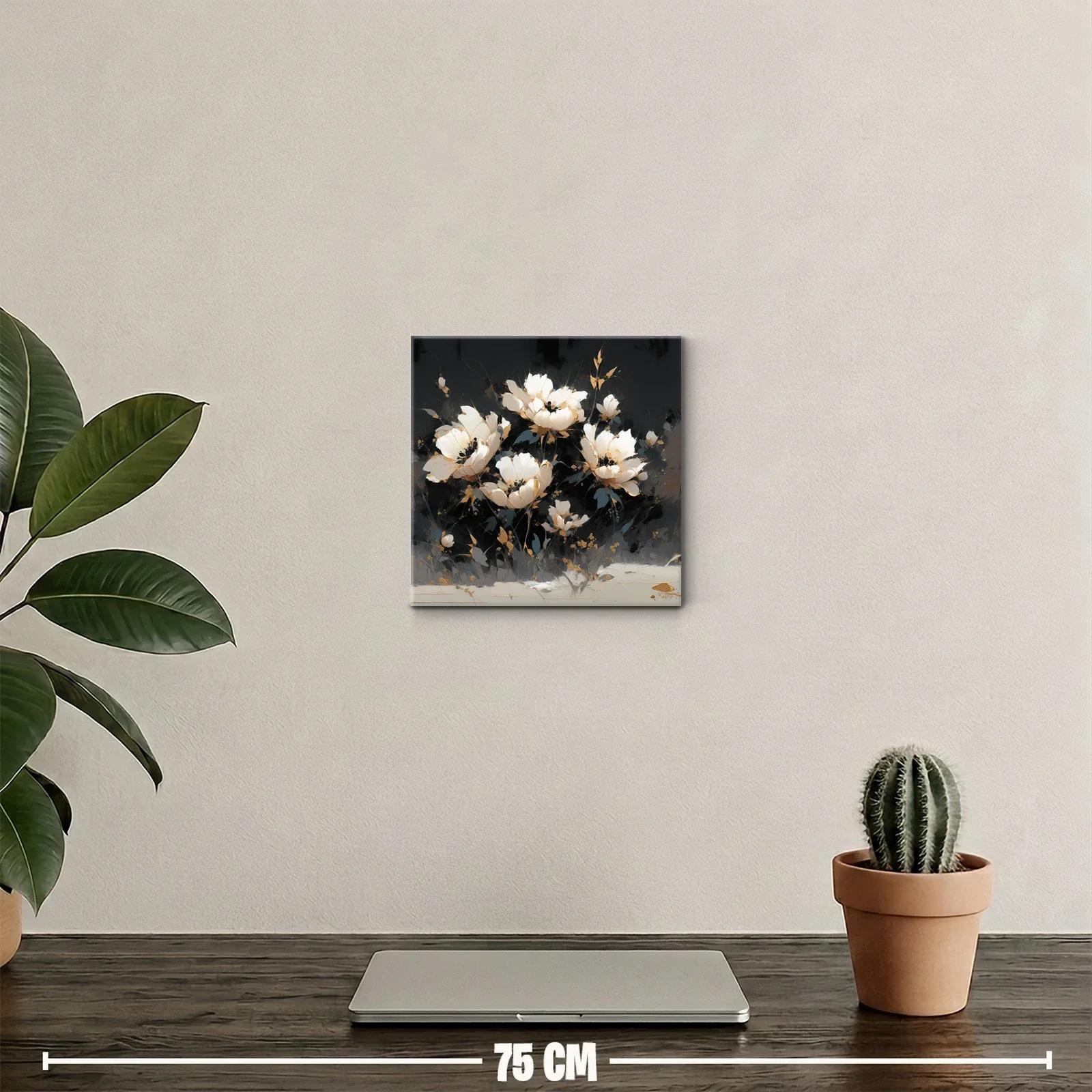 Cuadro decorativo con flores blancas y detalles dorados — miniatura 2