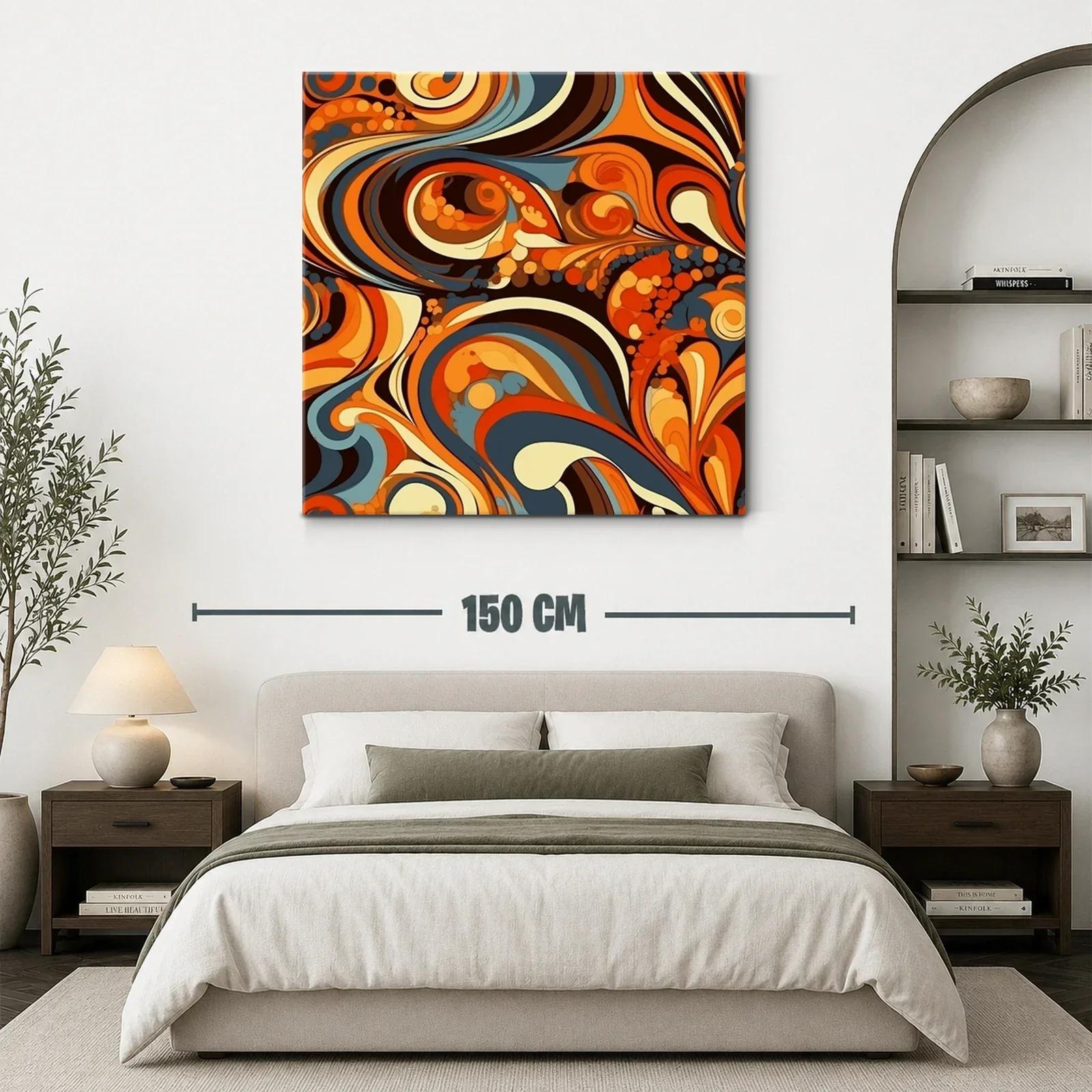 Cuadro abstracto con formas fluidas en tonos cálidos y azulados — miniatura 3
