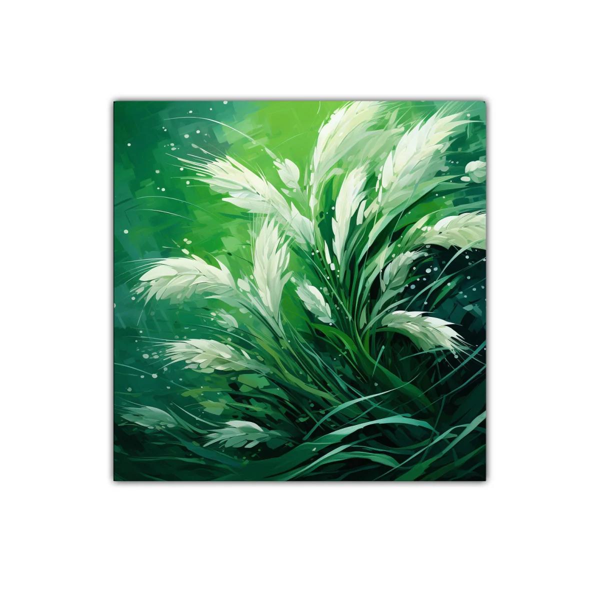 Cuadro decorativo con suaves plumas blancas sobre fondo verde — imagen principal