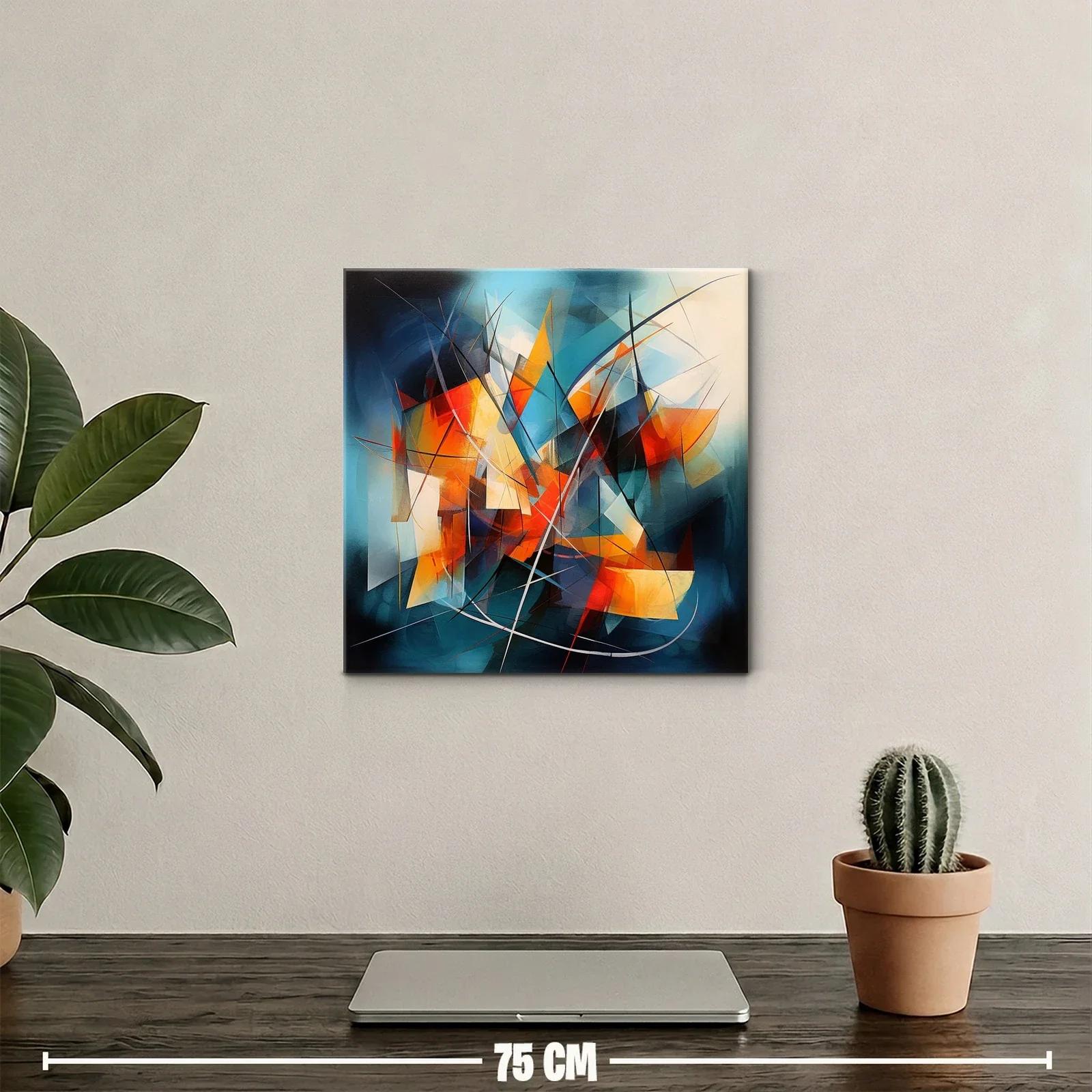 Cuadro abstracto con vibrantes contrastes de naranja y azul — miniatura 2
