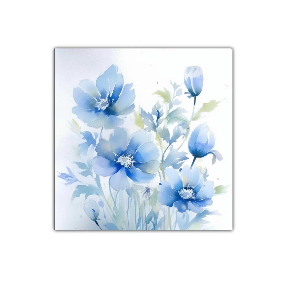 Cuadro decorativo con delicadas flores azules pintadas a mano