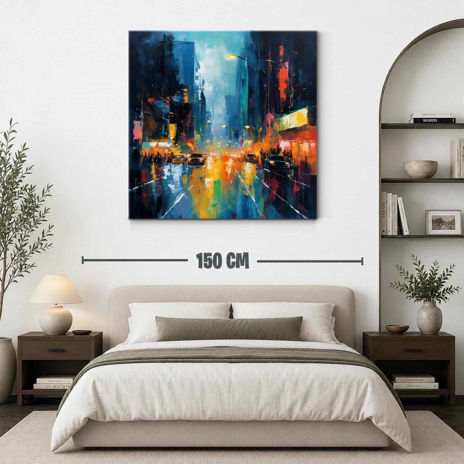 Ciudad nocturna iluminada con reflejos vibrantes de luz — miniatura 3