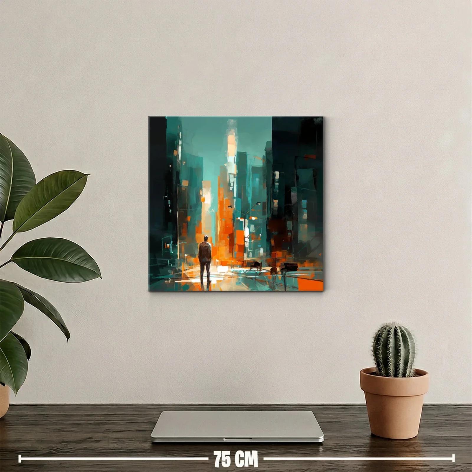 Figura entre luces en ciudad abstracta vibrante — miniatura 2
