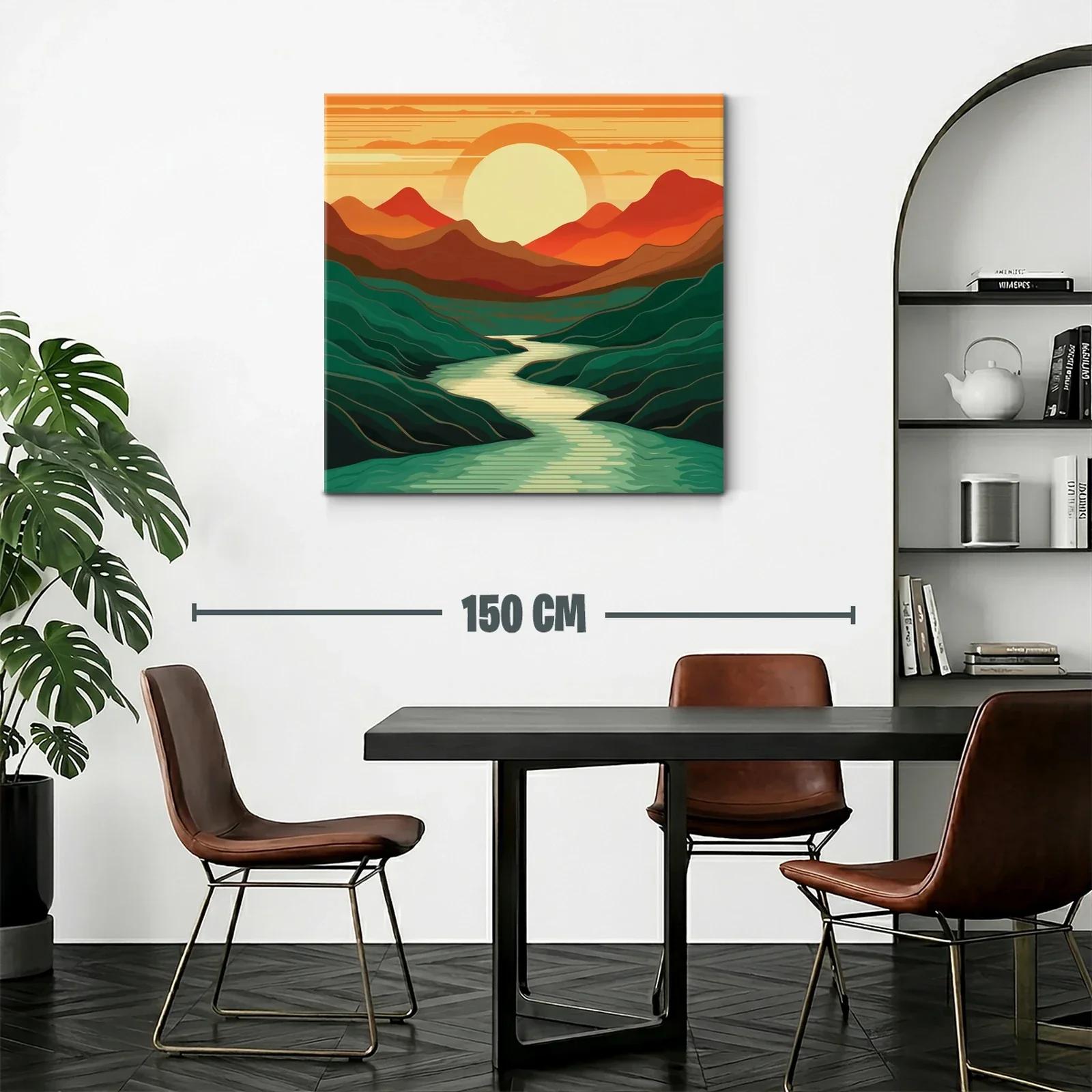 Paisaje con río serpenteante y sol poniente cálido — miniatura 2