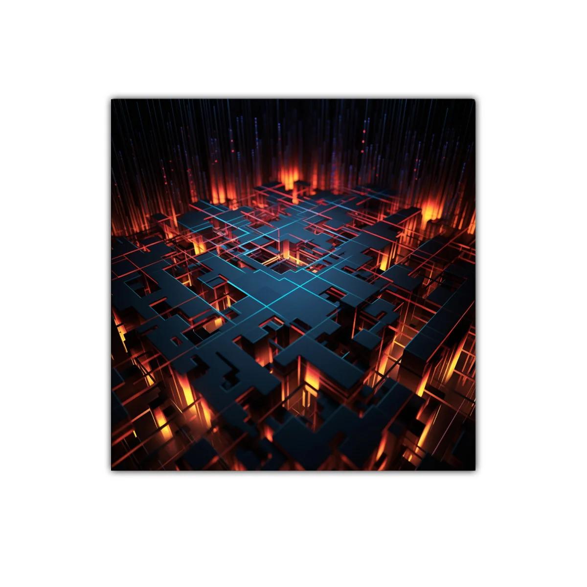 Abstracto geométrico con luces cálidas y líneas azules — imagen principal