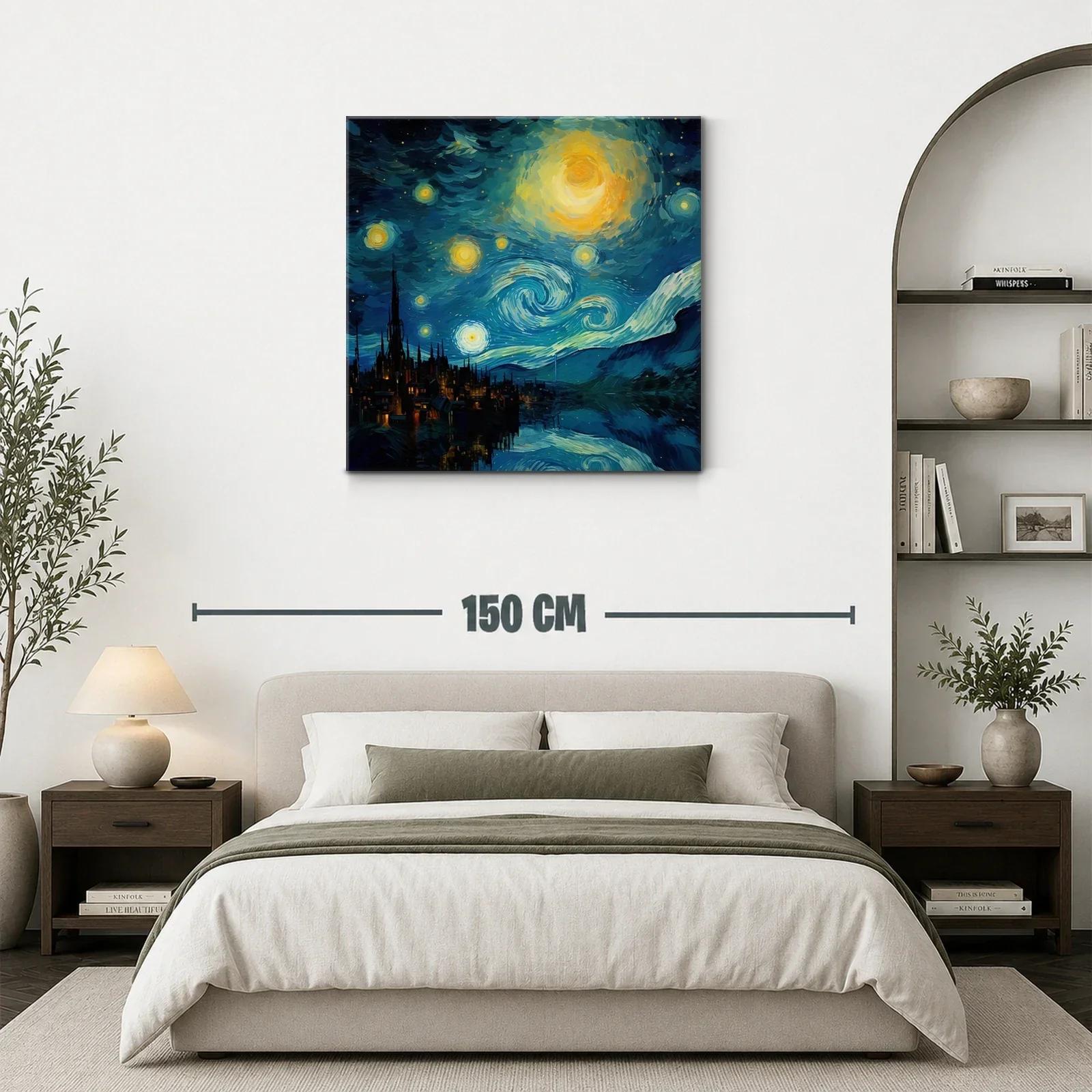 Noche estrellada sobre ciudad con reflejos intensos — miniatura 3