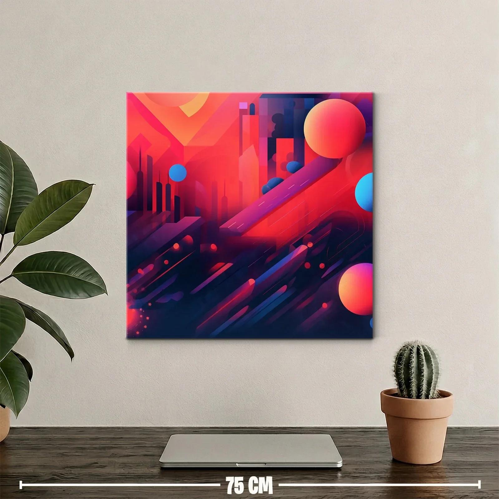 Cuadro artístico abstracto urbano en tonos cálidos y contrastes vibrantes — miniatura 2