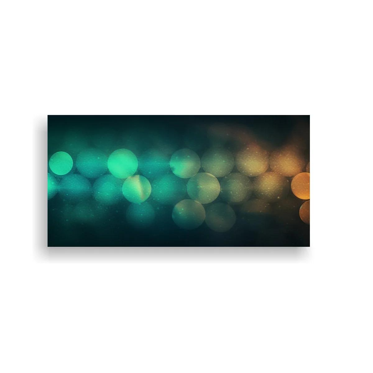 Cuadro luces desenfocadas con franja turquesa y ámbar