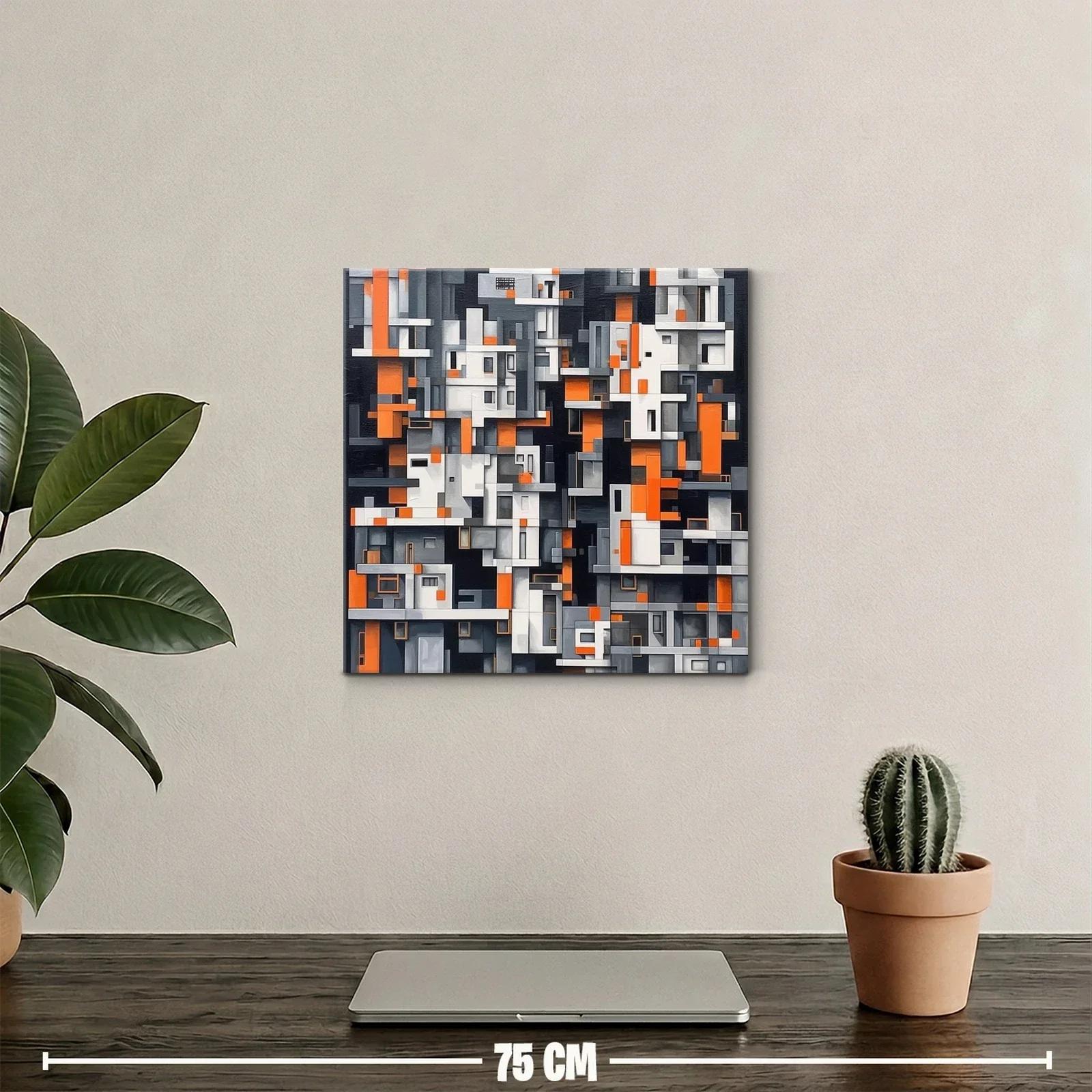 Cuadro abstracto con diseño geométrico en tonos naranja y gris — miniatura 2
