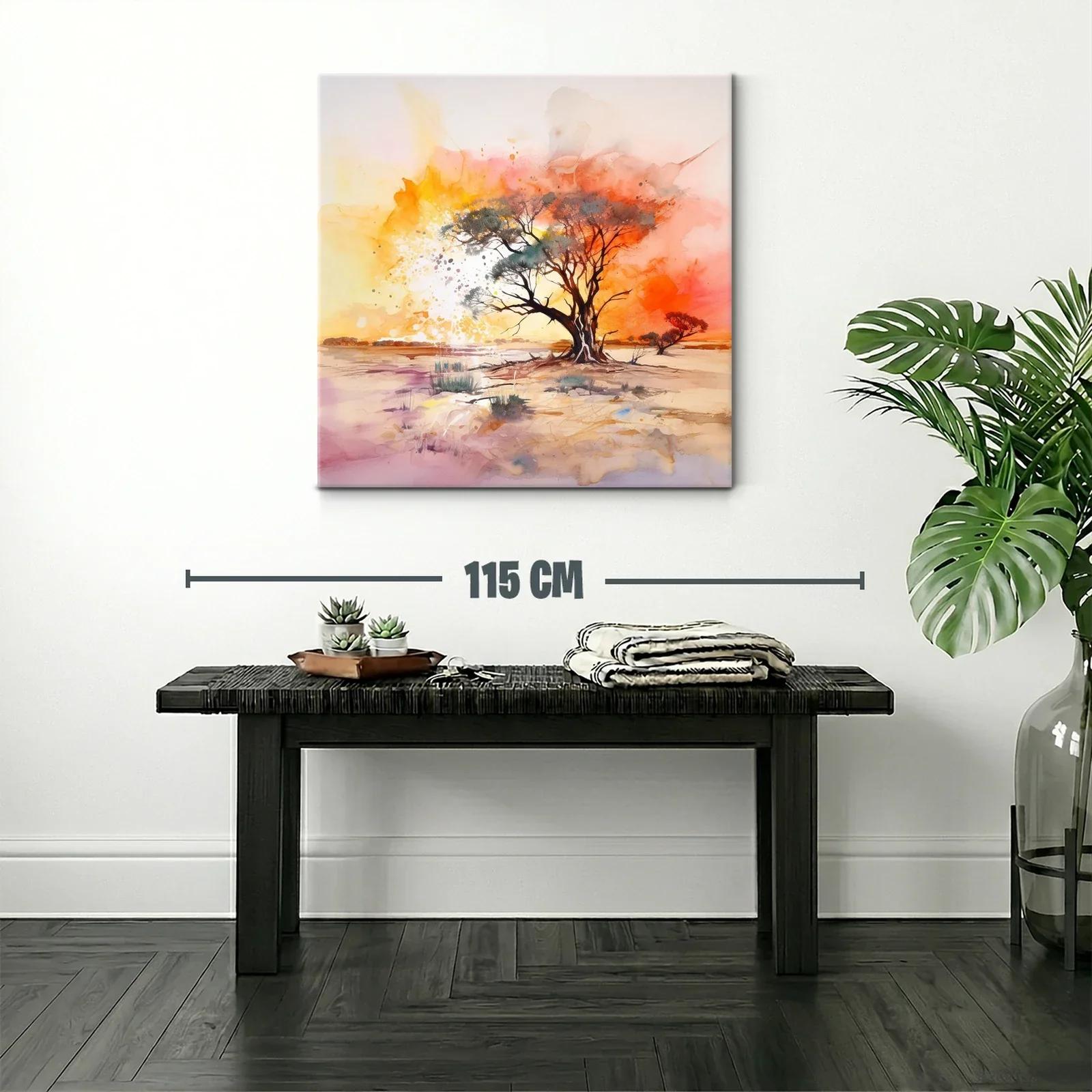 Paisaje de árbol solitario al atardecer en tonos cálidos — miniatura 2