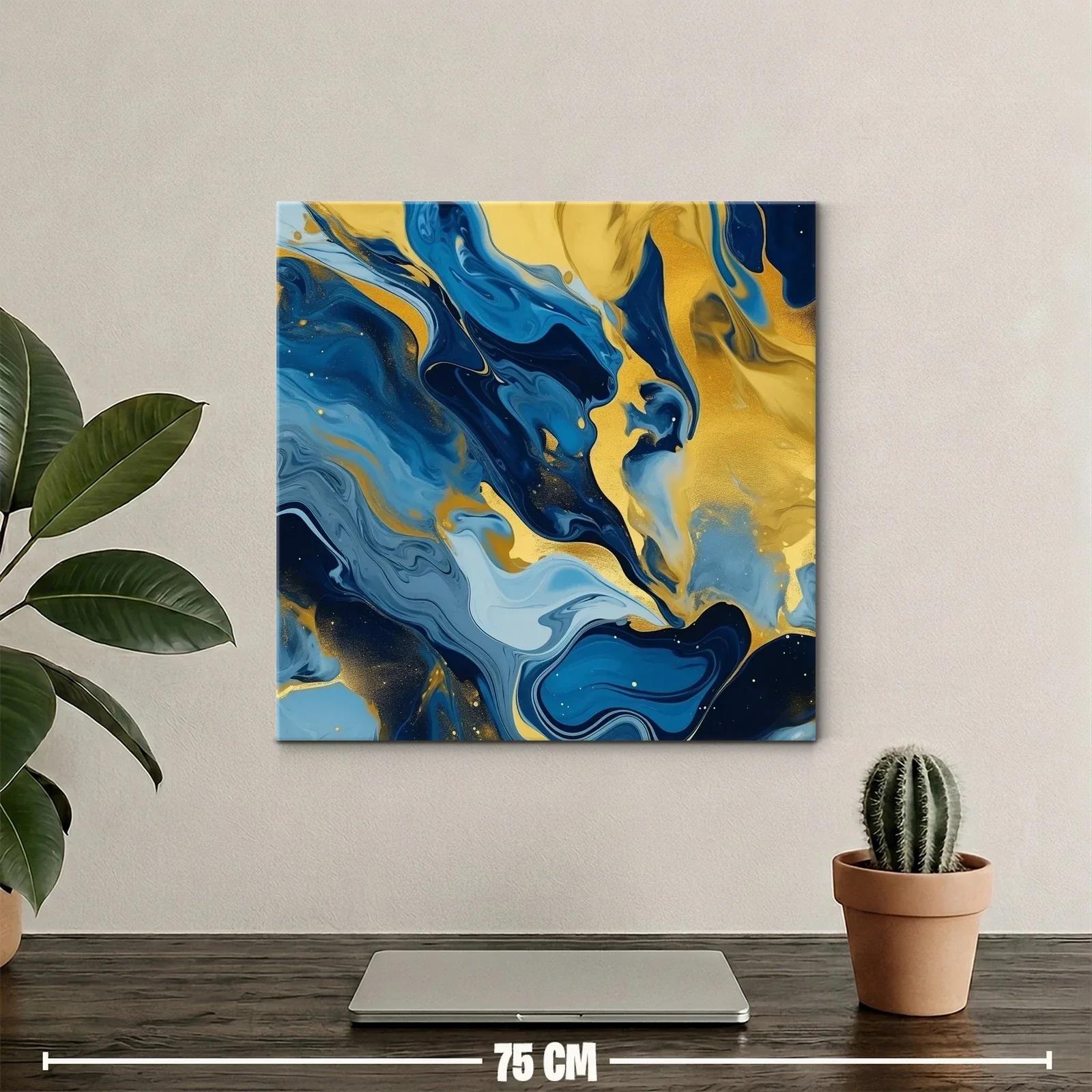 Cuadro abstracto con vibrantes tonos azules y dorados — miniatura 2