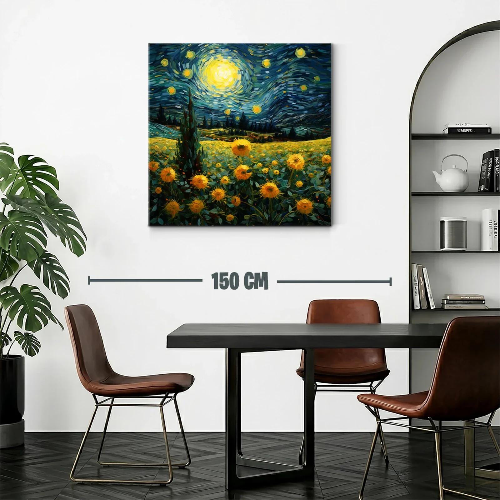 Campo de girasoles bajo cielo estrellado vibrante — miniatura 2