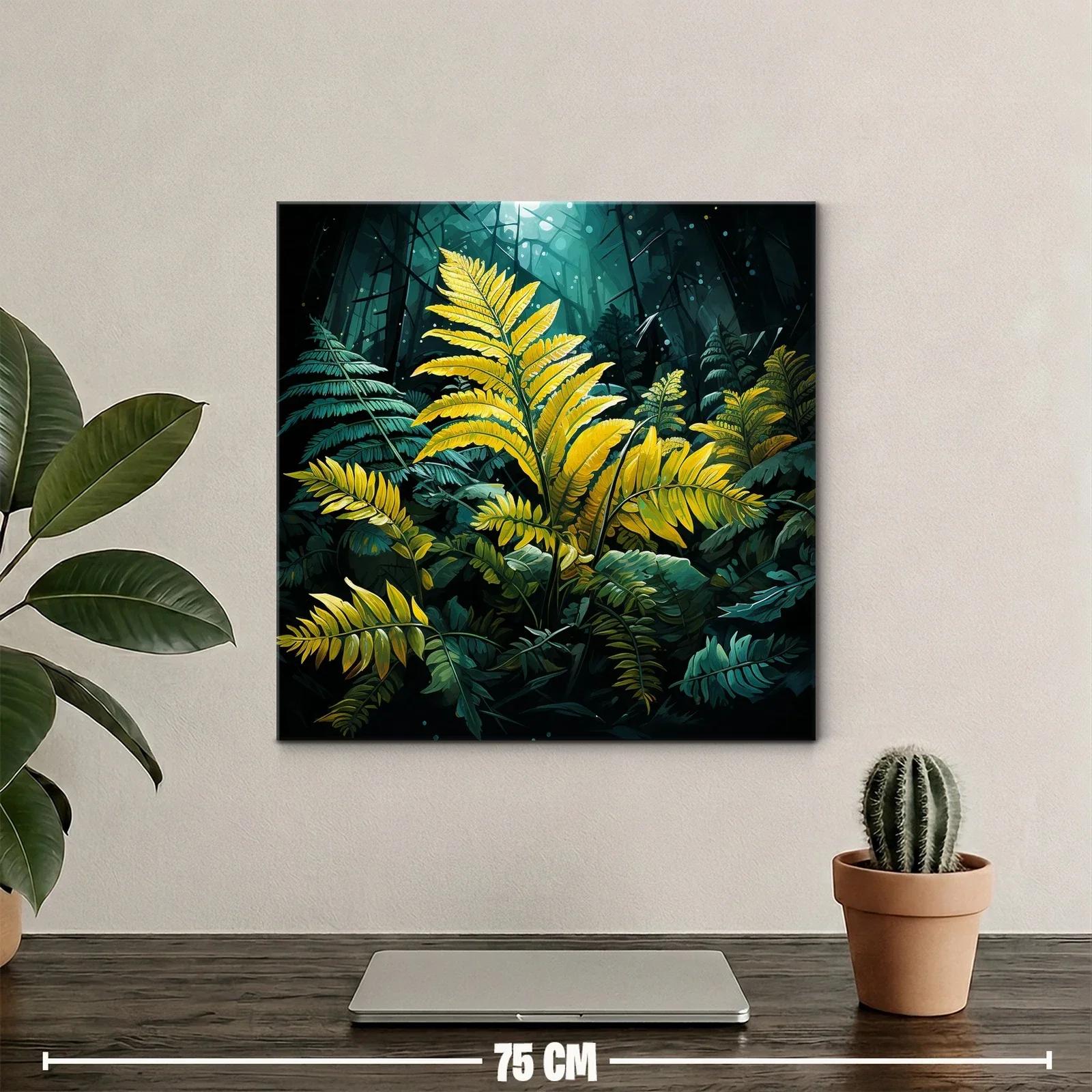 Hojas amarillas destacadas en selva oscura y luminosa — miniatura 2