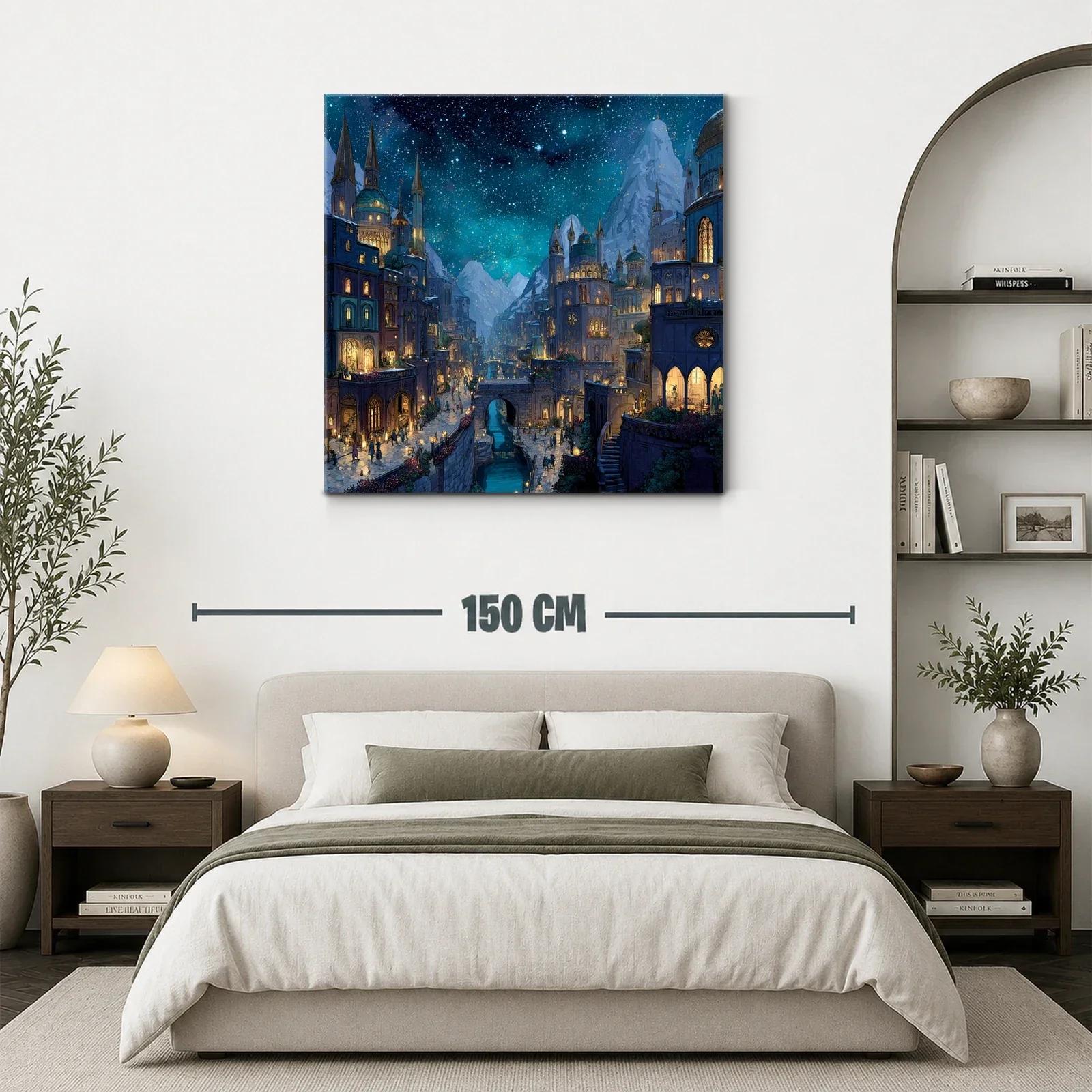 Ciudad fantástica nocturna bajo un cielo estrellado brillante — miniatura 3