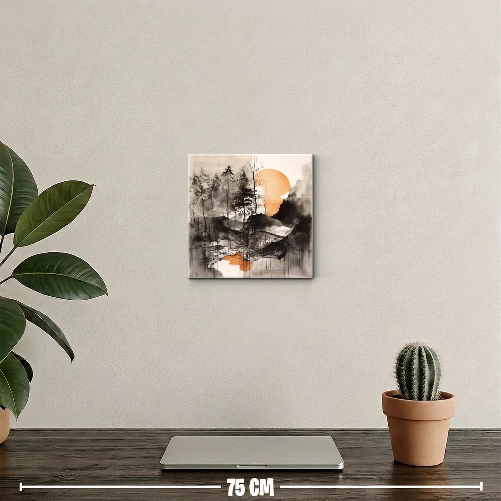 Paisaje abstracto con árboles y sol anaranjado al fondo — miniatura 2