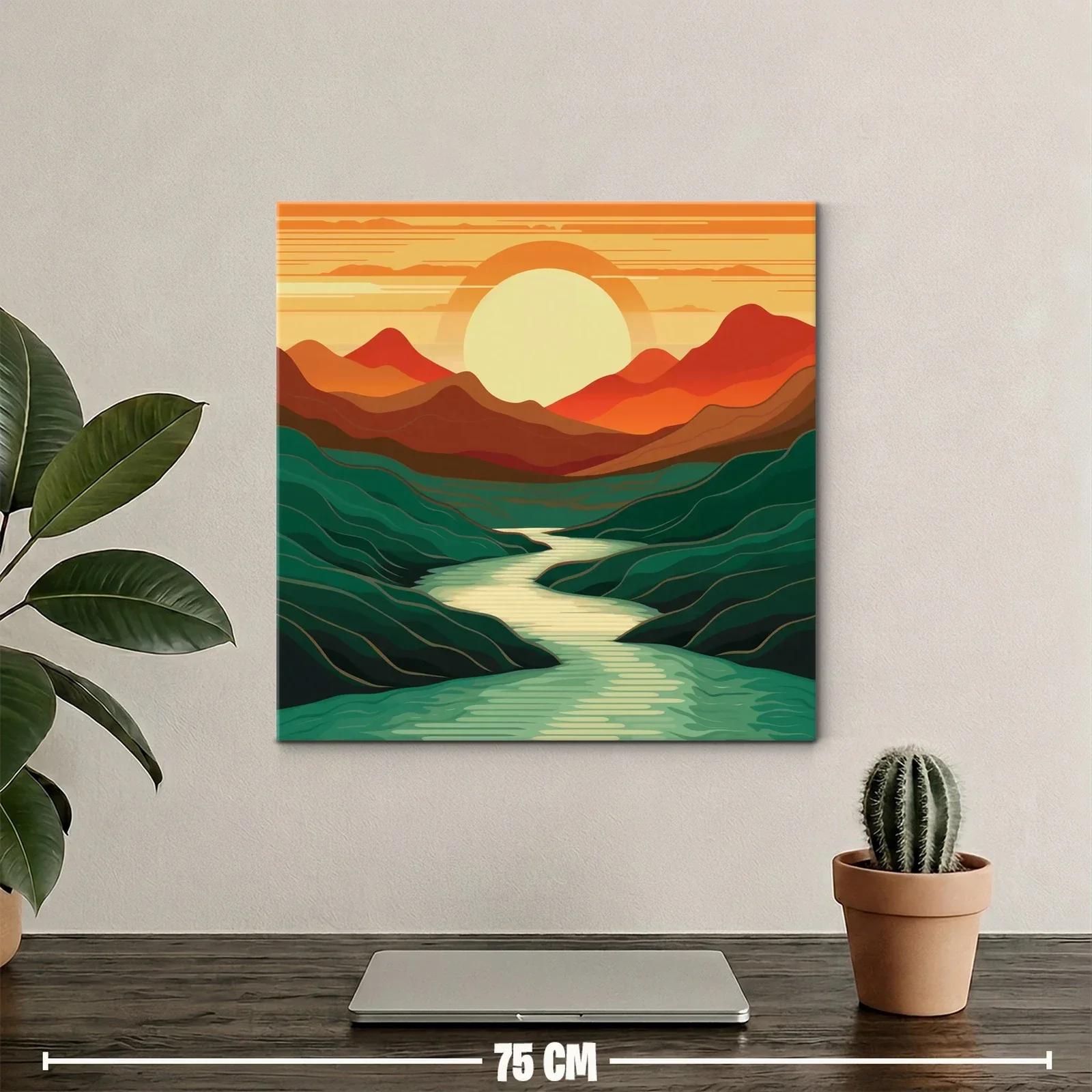 Paisaje con río serpenteante y sol poniente cálido — miniatura 2