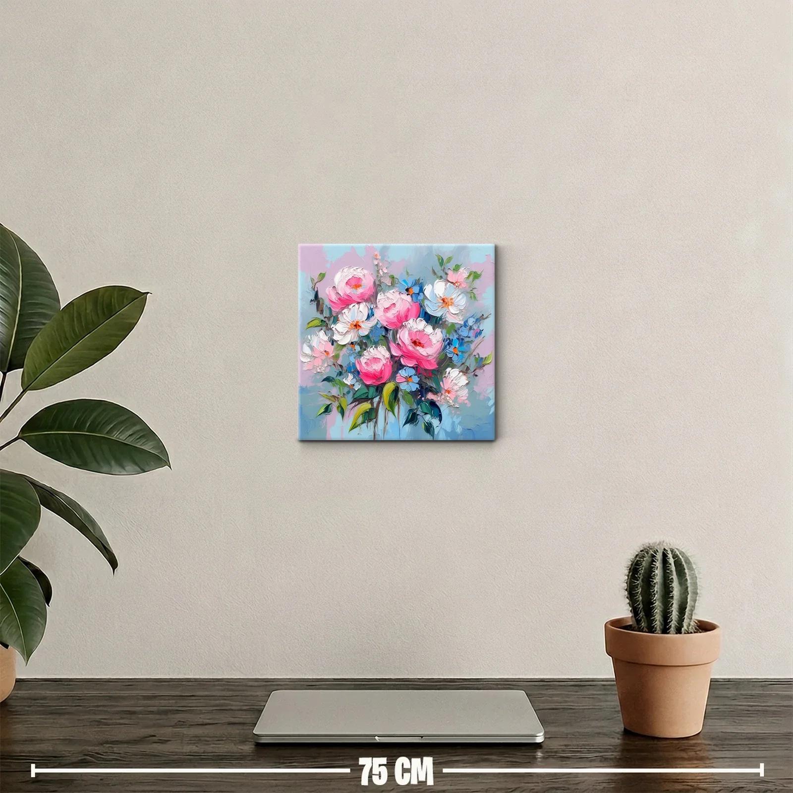Lienzo con flores en tonos rosados y azules relajantes — miniatura 2