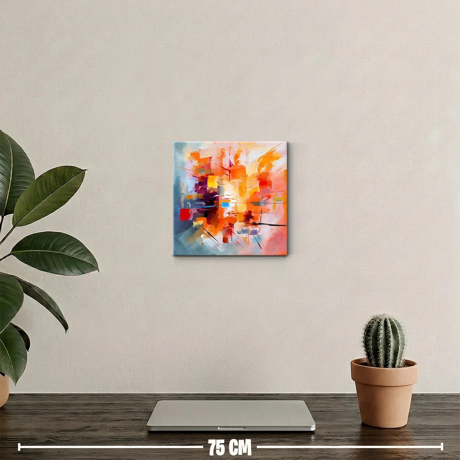 Cuadro Abstracto en Vibrantes Tonos Naranjas y Azules — miniatura 2