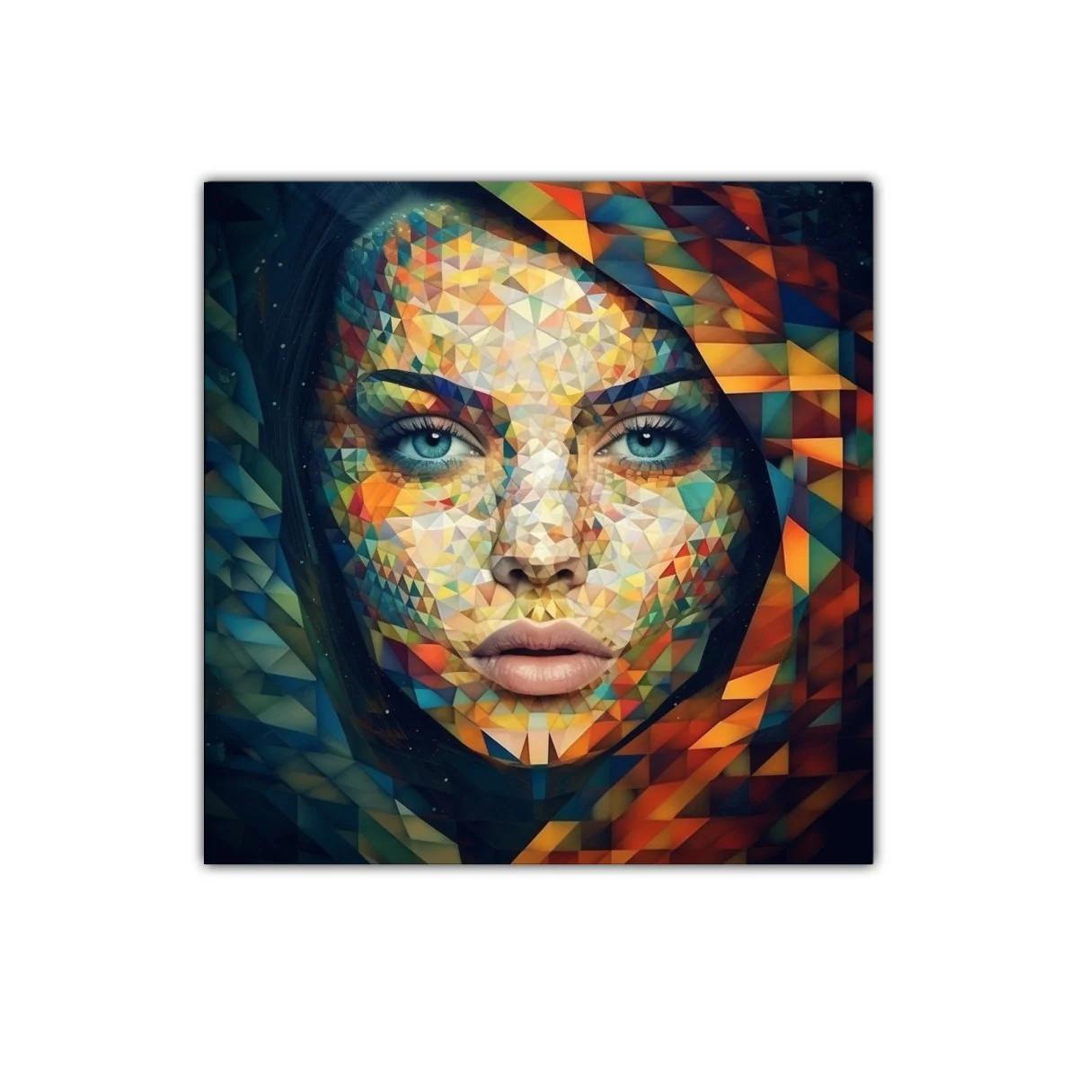 Rostro femenino colorido con diseño geométrico vibrante — imagen principal