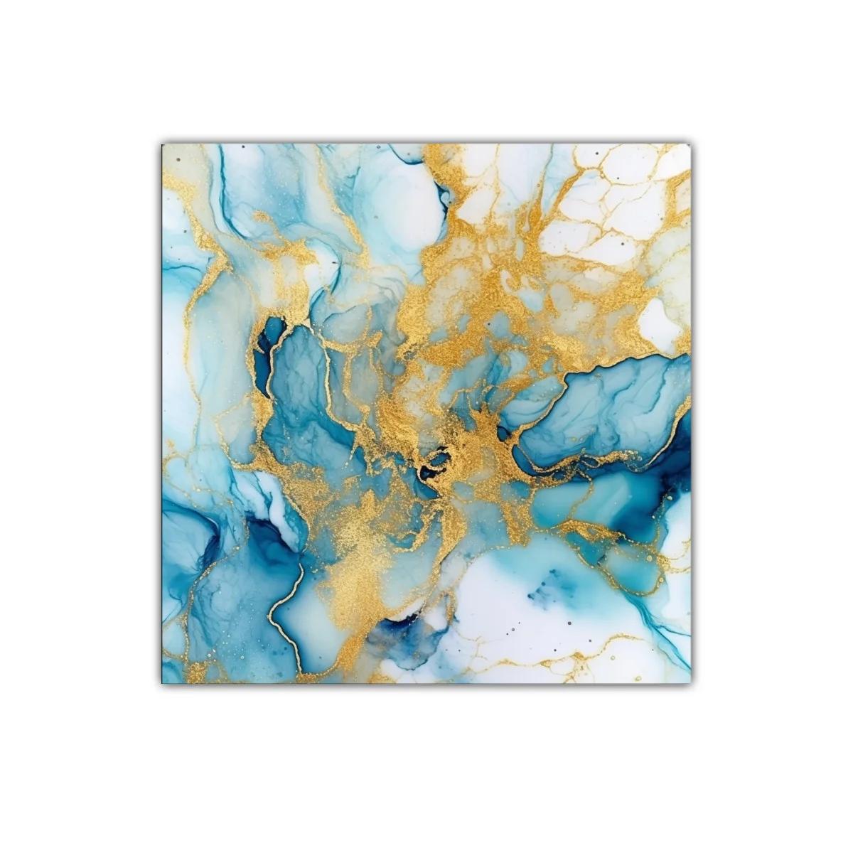 Abstracción elegante en azul con detalles dorados brillantes