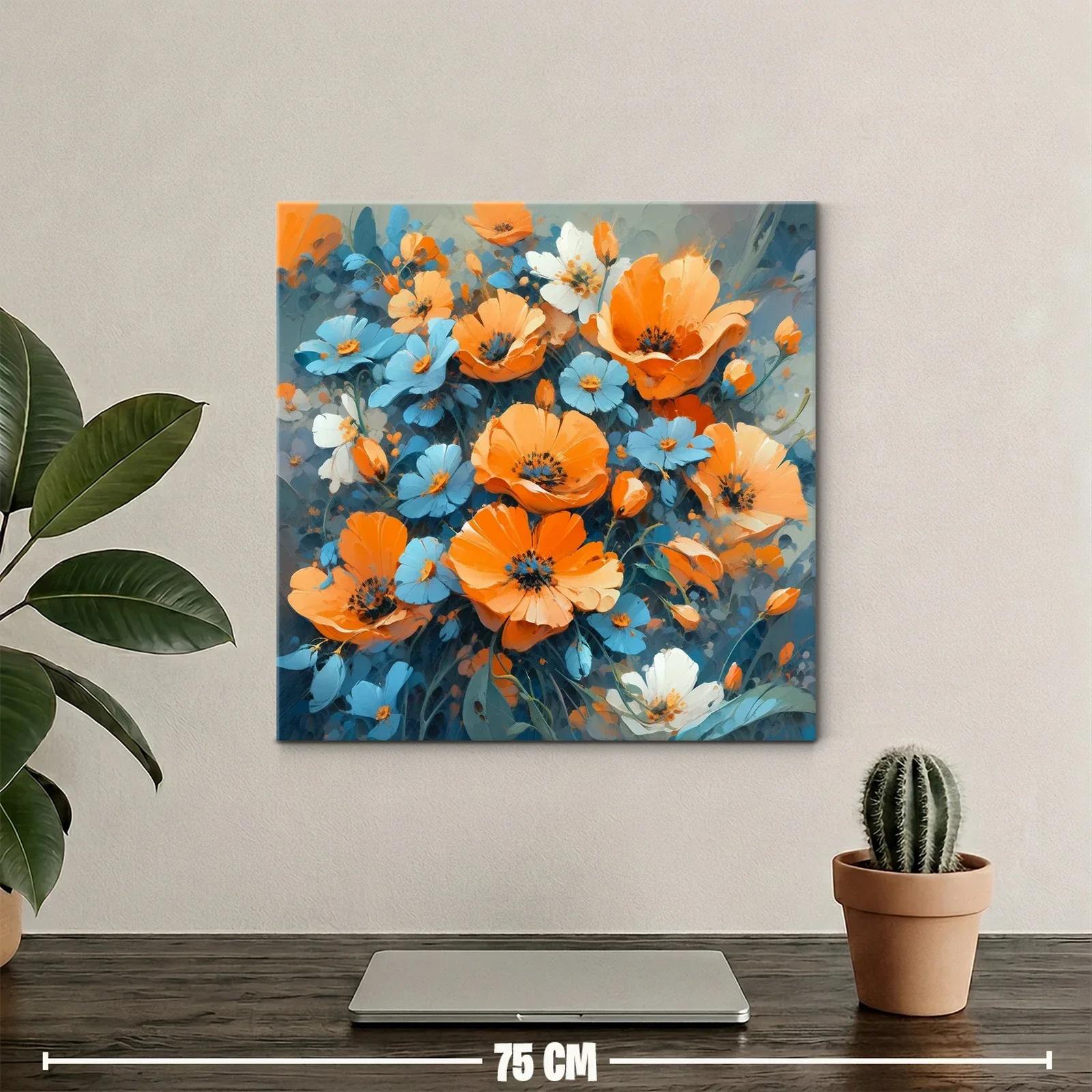 Cuadro floral vibrante en tonos naranja y azul — miniatura 2
