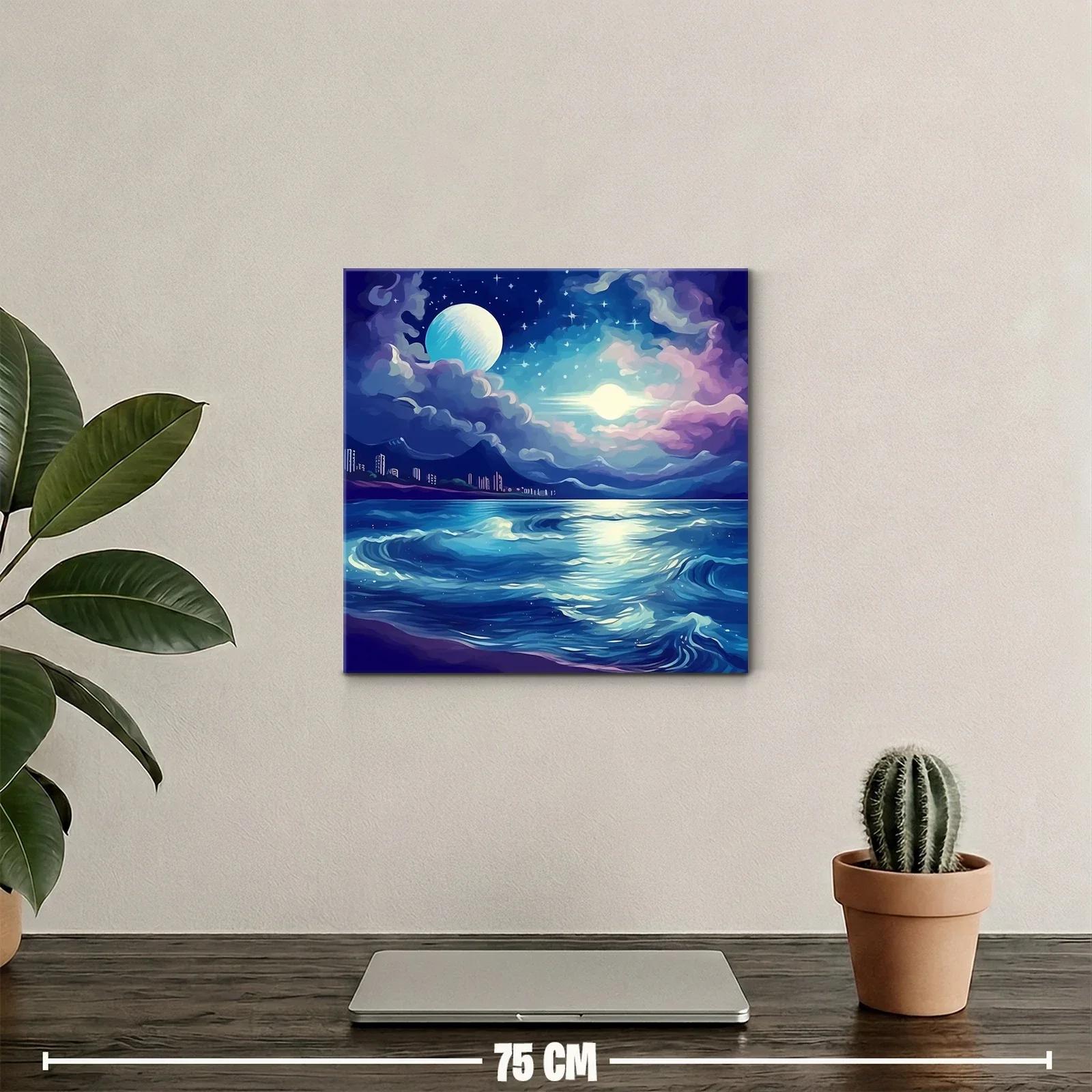 Paisaje nocturno con luna y océano azul profundo — miniatura 2