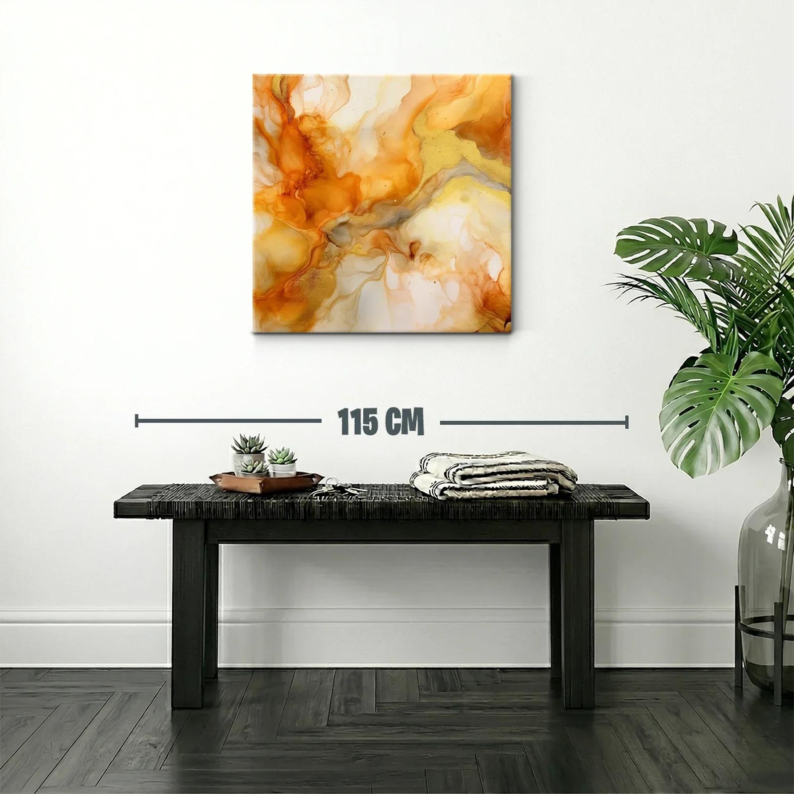 Cuadro abstracto en tonos cálidos dorados y naranjas — miniatura 2