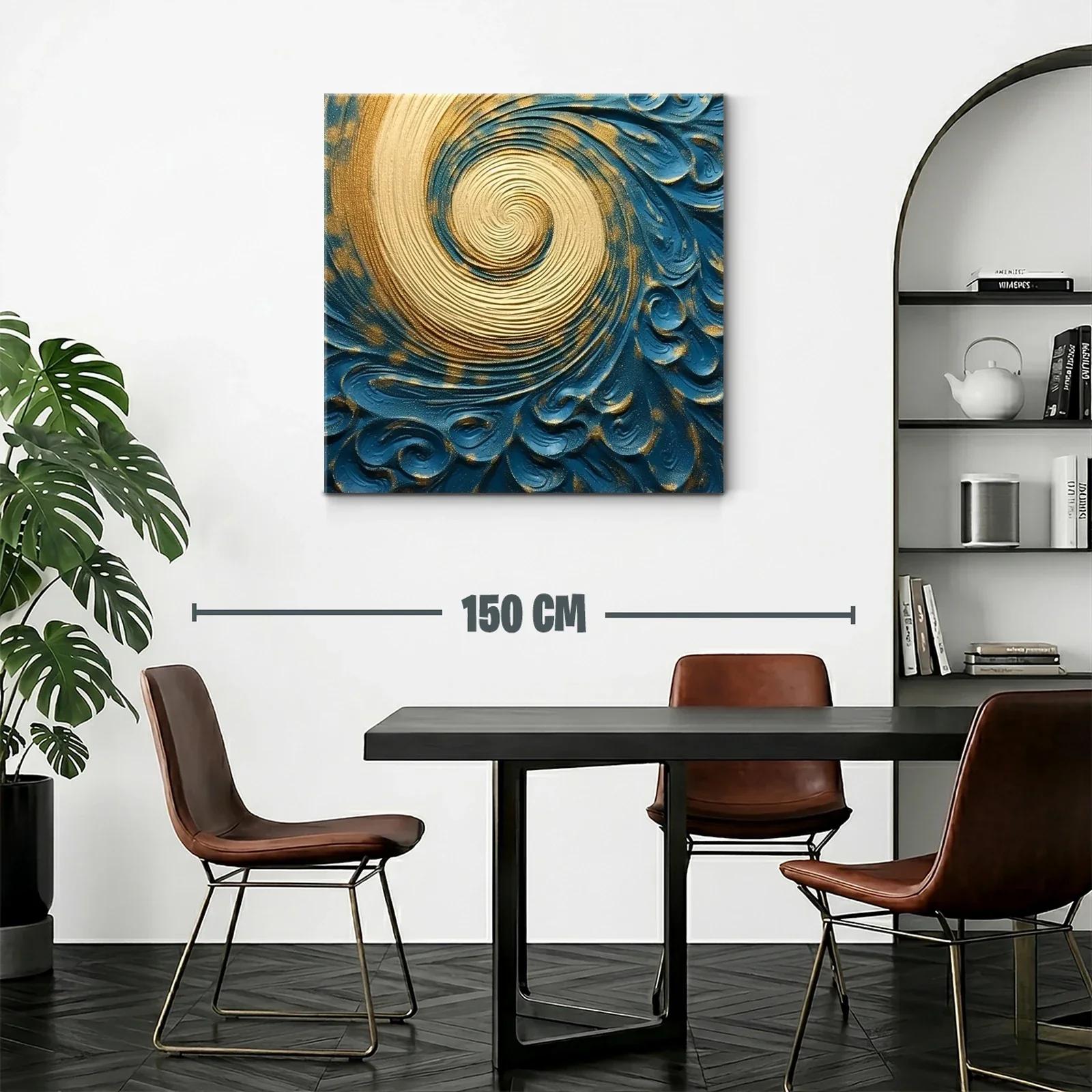 Remolino dorado en fondo azul con relieve artesanal — miniatura 2