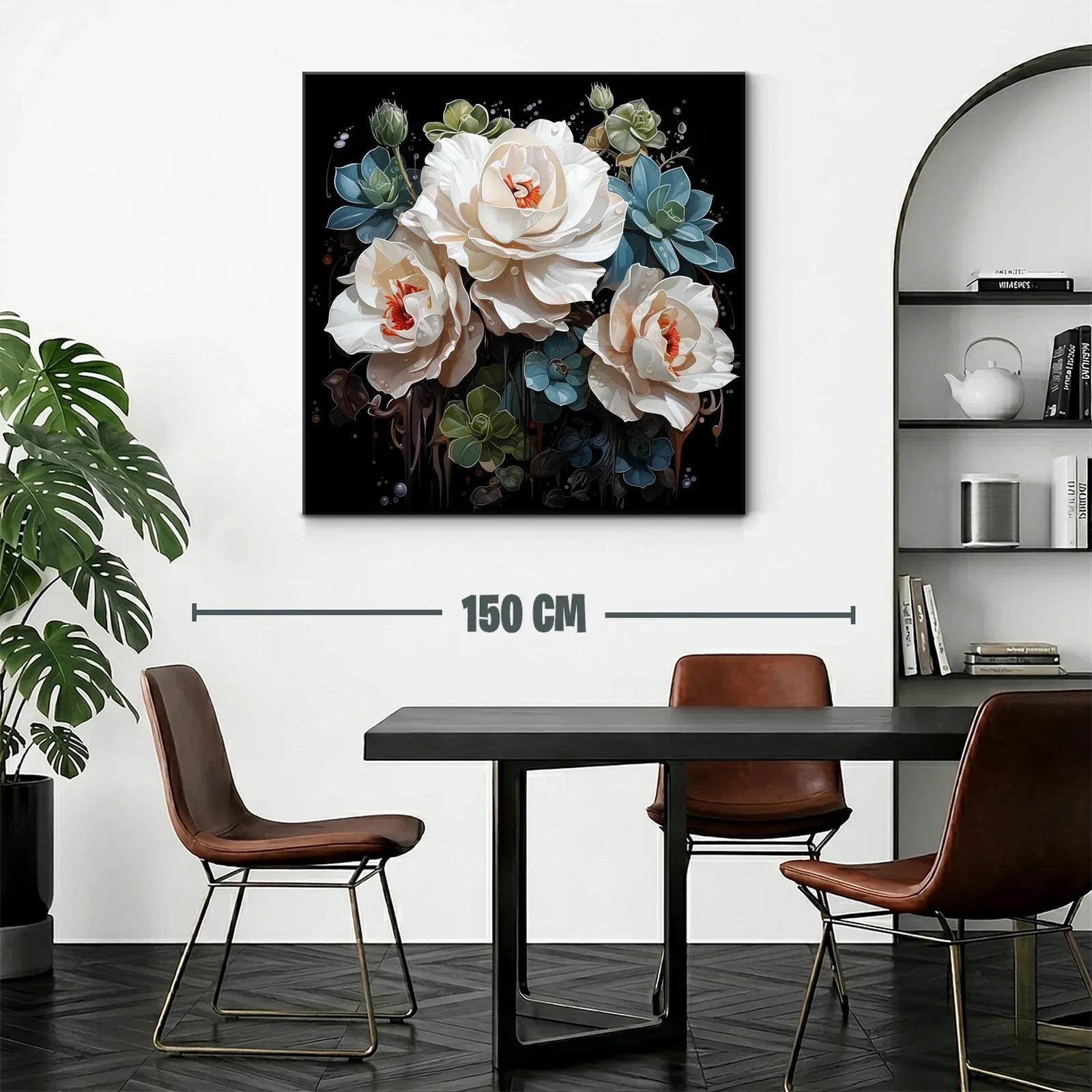 Ramo sofisticado de flores blancas y verdes sobre fondo negro — miniatura 2